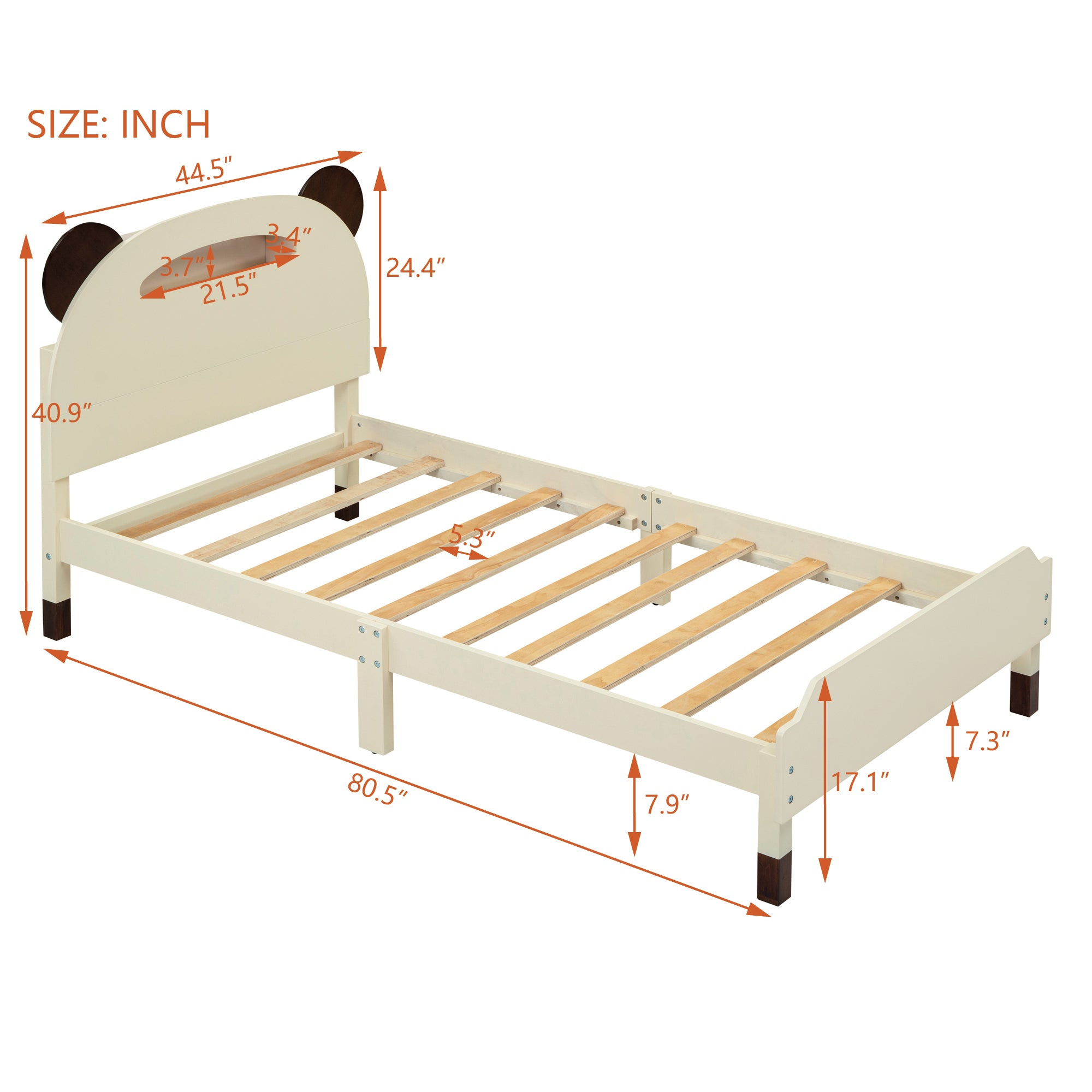 Twin Size Wood Platform Bed with Bear-shaped Headboard,Bed with Motion Activated Night Lights,Cream+Walnut - Atlantic Fine Furniture Melbourne FL