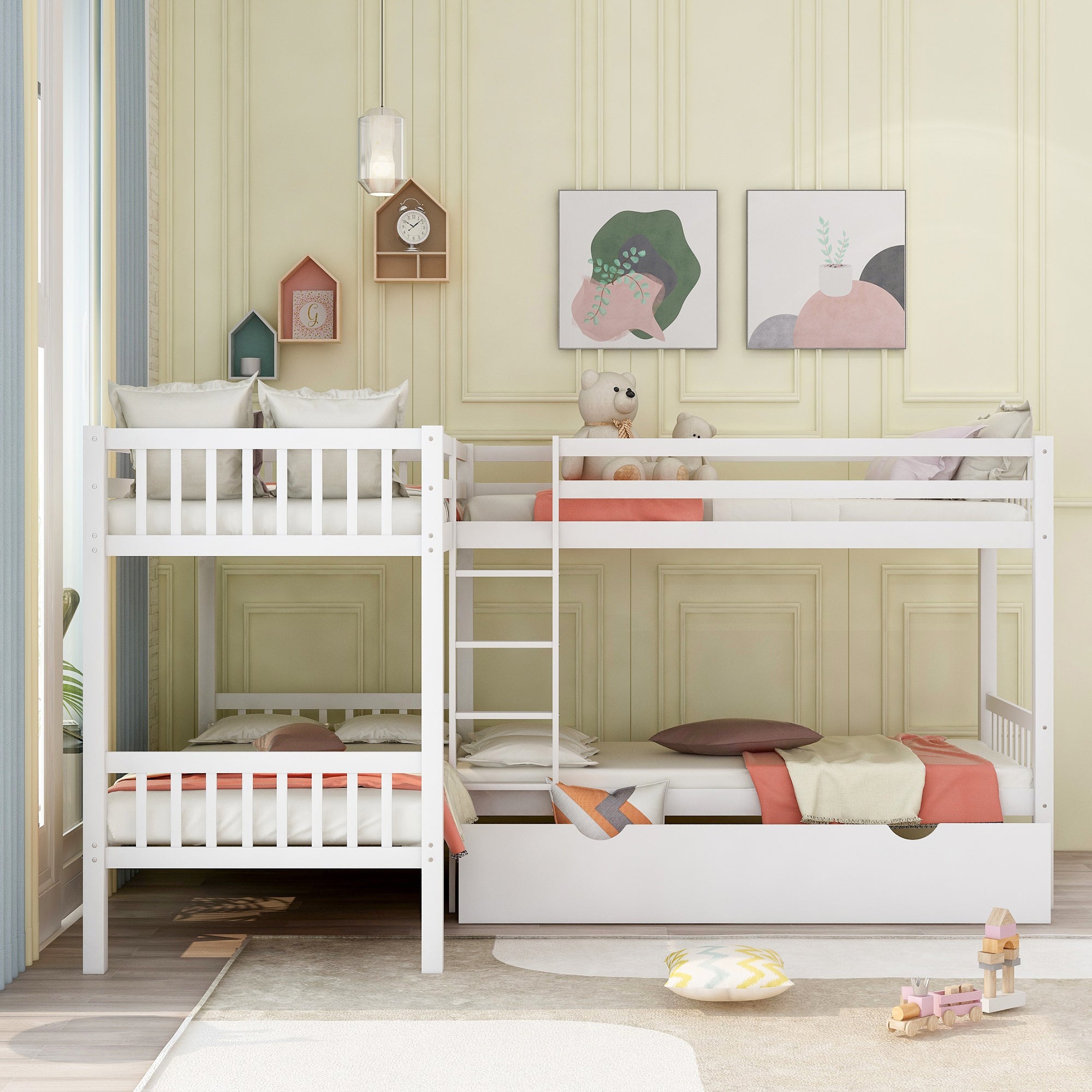 Twin L-Shaped Bunk bed with Drawers-Gray(OLD SKU :LP000038AAK) - Atlantic Fine Furniture Melbourne FL