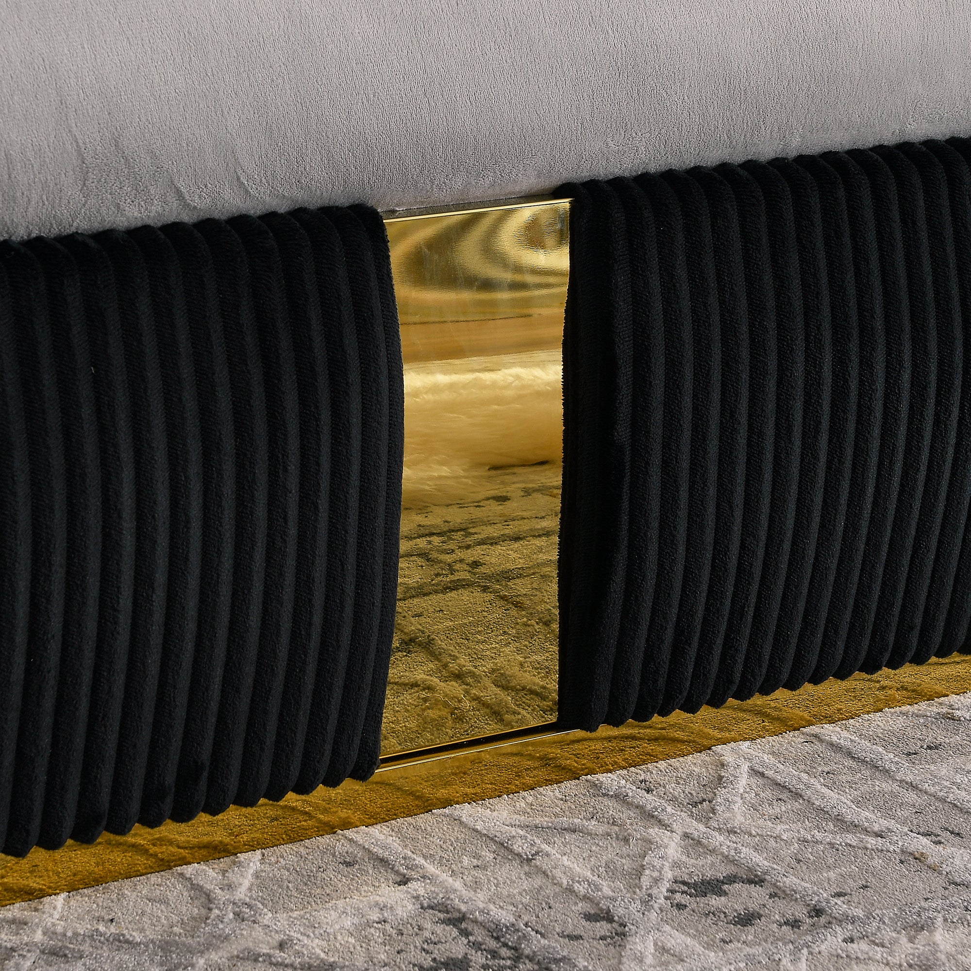 Corduroy Upholstered Bed Frame King Size 59.5" Tall Headboard Queen Bed Frame Metal Decoration /No Box Spring Needed