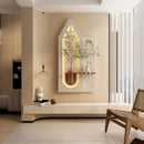 Adjustable 3 Color LED Sandstone Wall Decor With Simulated Plants, Glass Vase & Rabbit Statue - Light Coffee