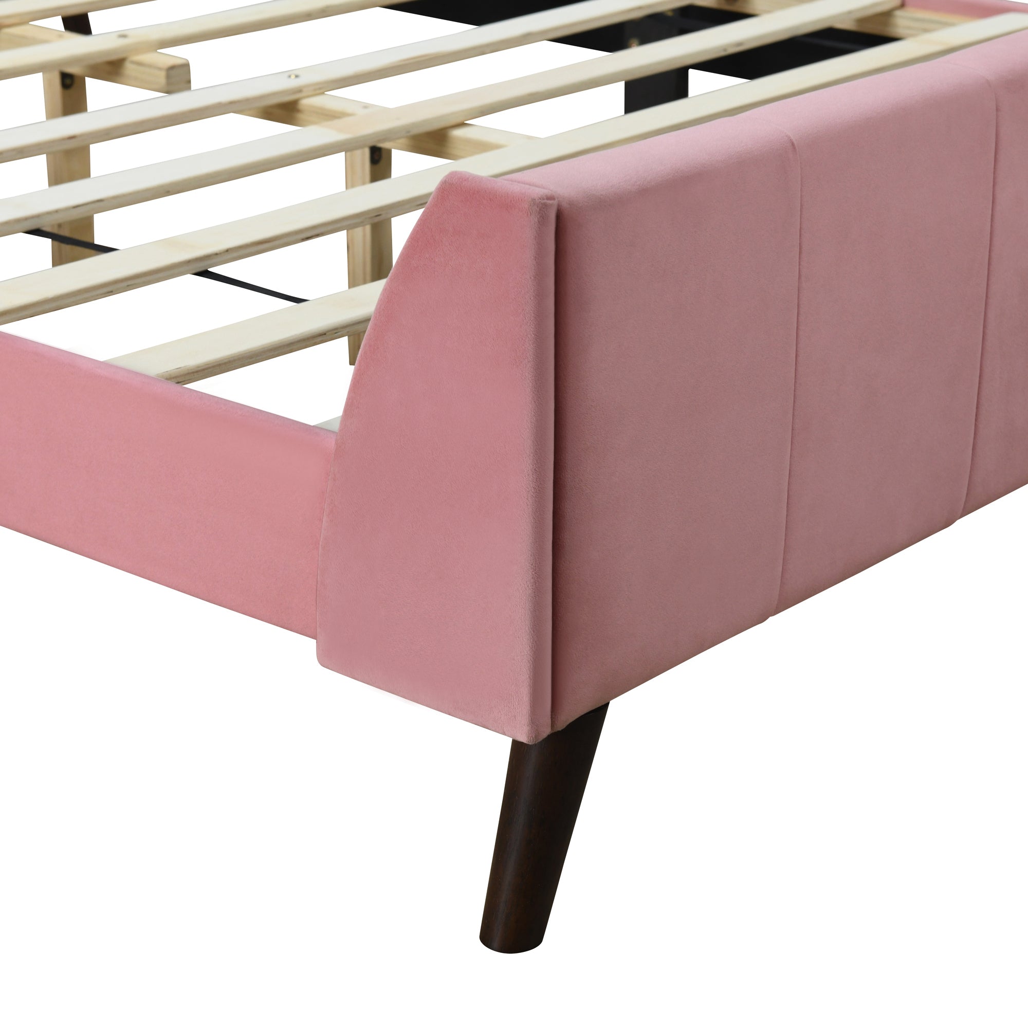 Queen Size Upholstered Platform Bed, Velvet, Pink - Atlantic Fine Furniture Melbourne FL
