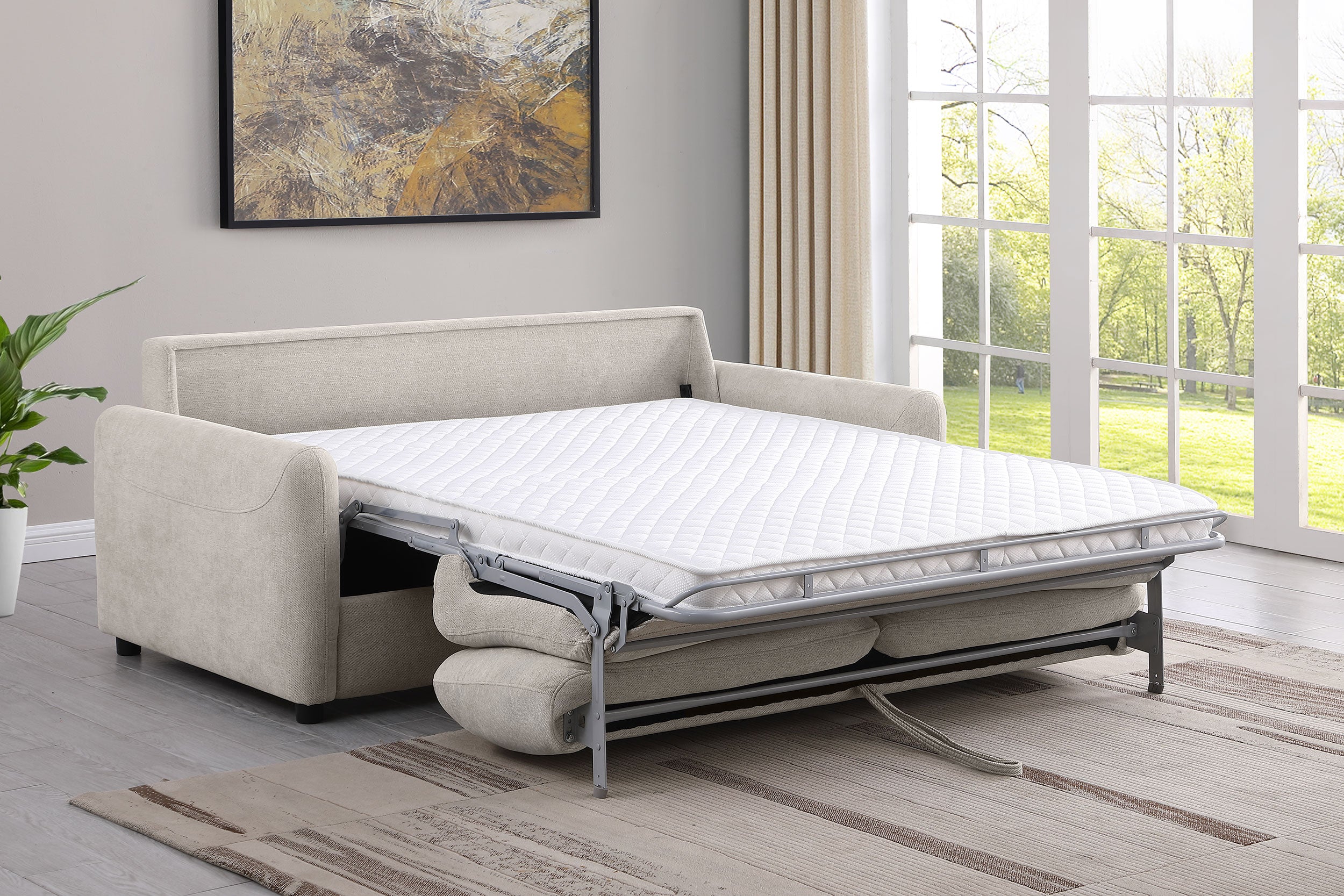 Rylie Upholstered Sofa Sleeper with Queen Mattress Beige — view 3