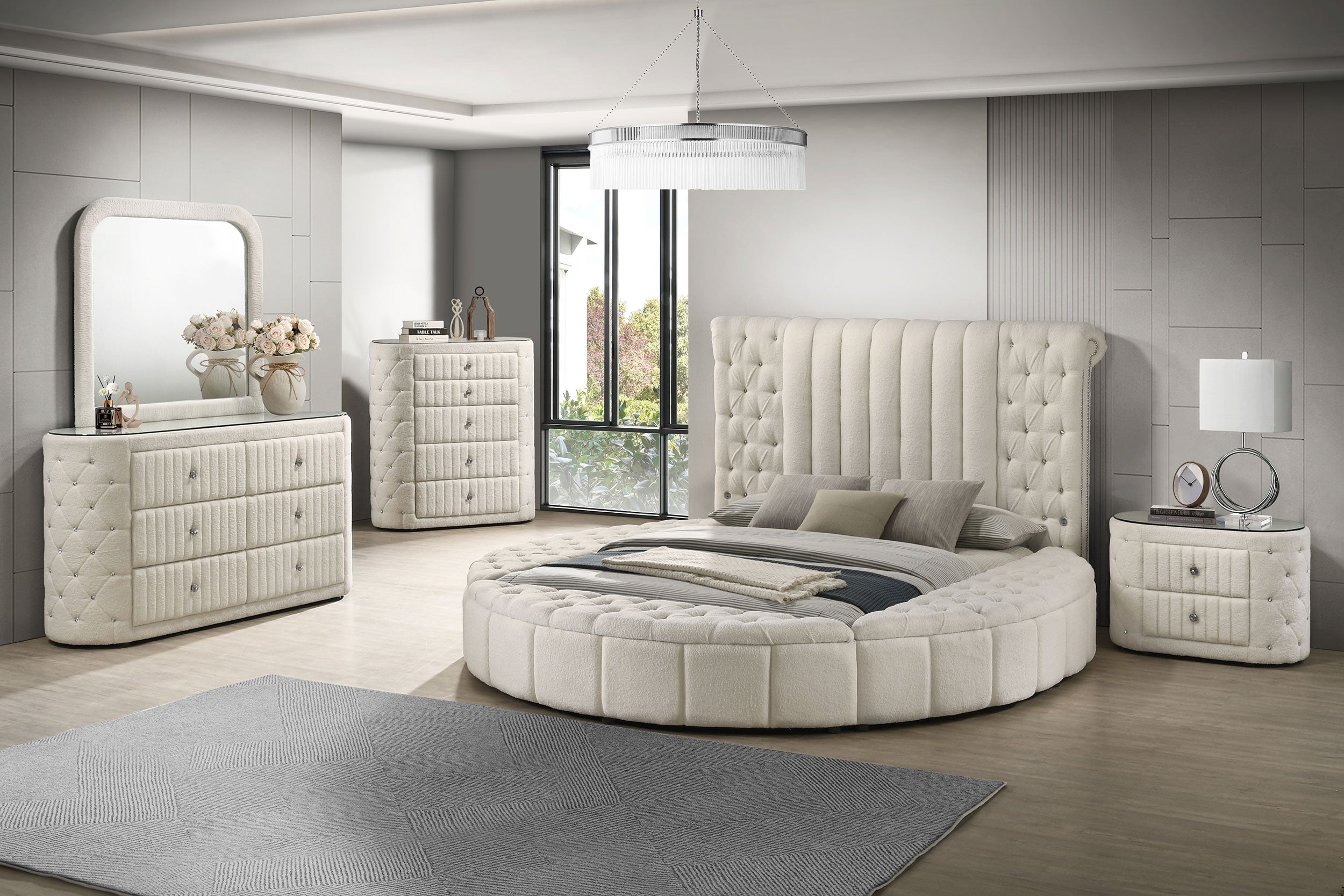 Sonya 5-piece Upholstered Eastern King Bedroom Set Ivory — view 1