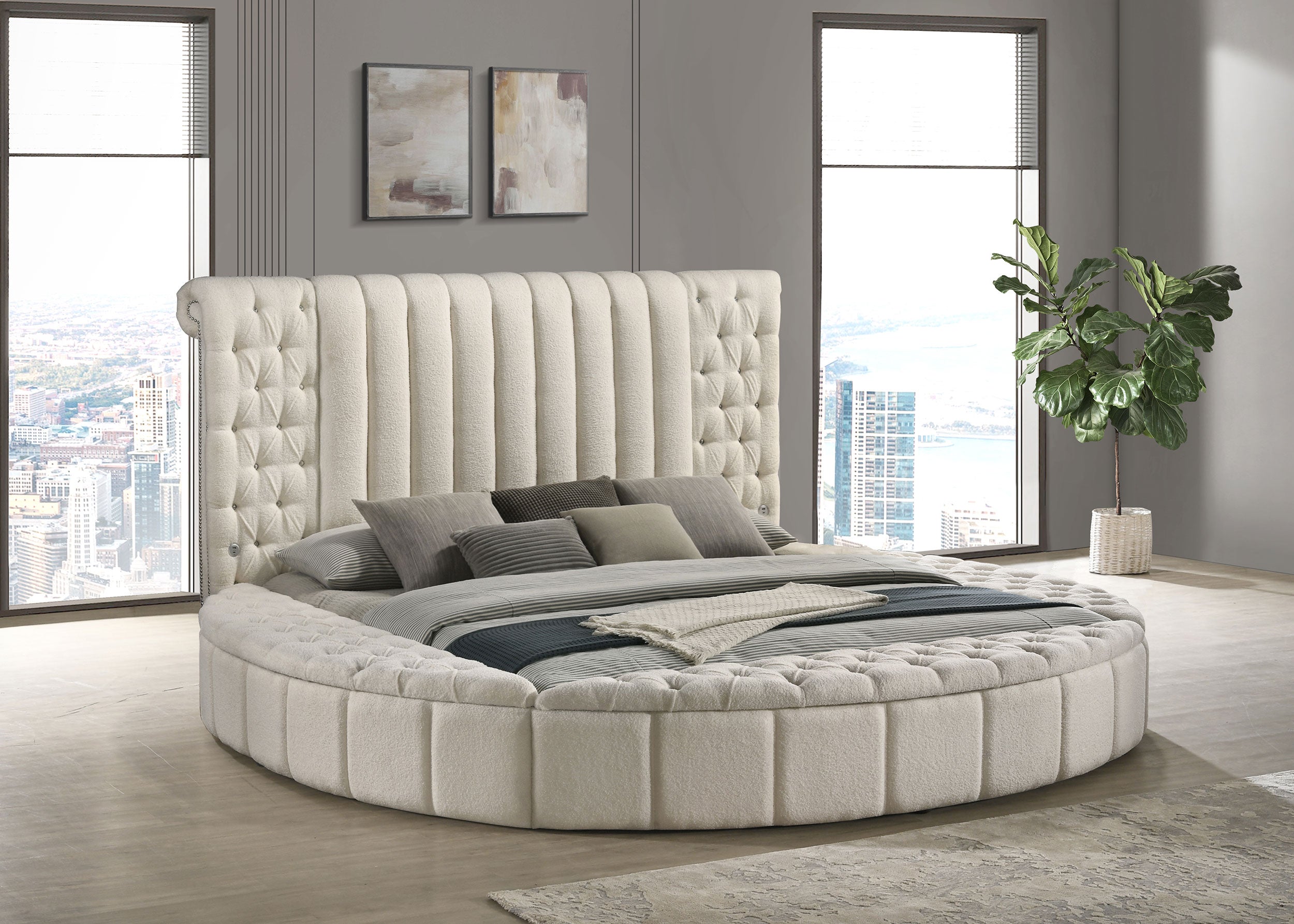 Sonya Upholstered Eastern King Round Storage Bed Ivory — view 2
