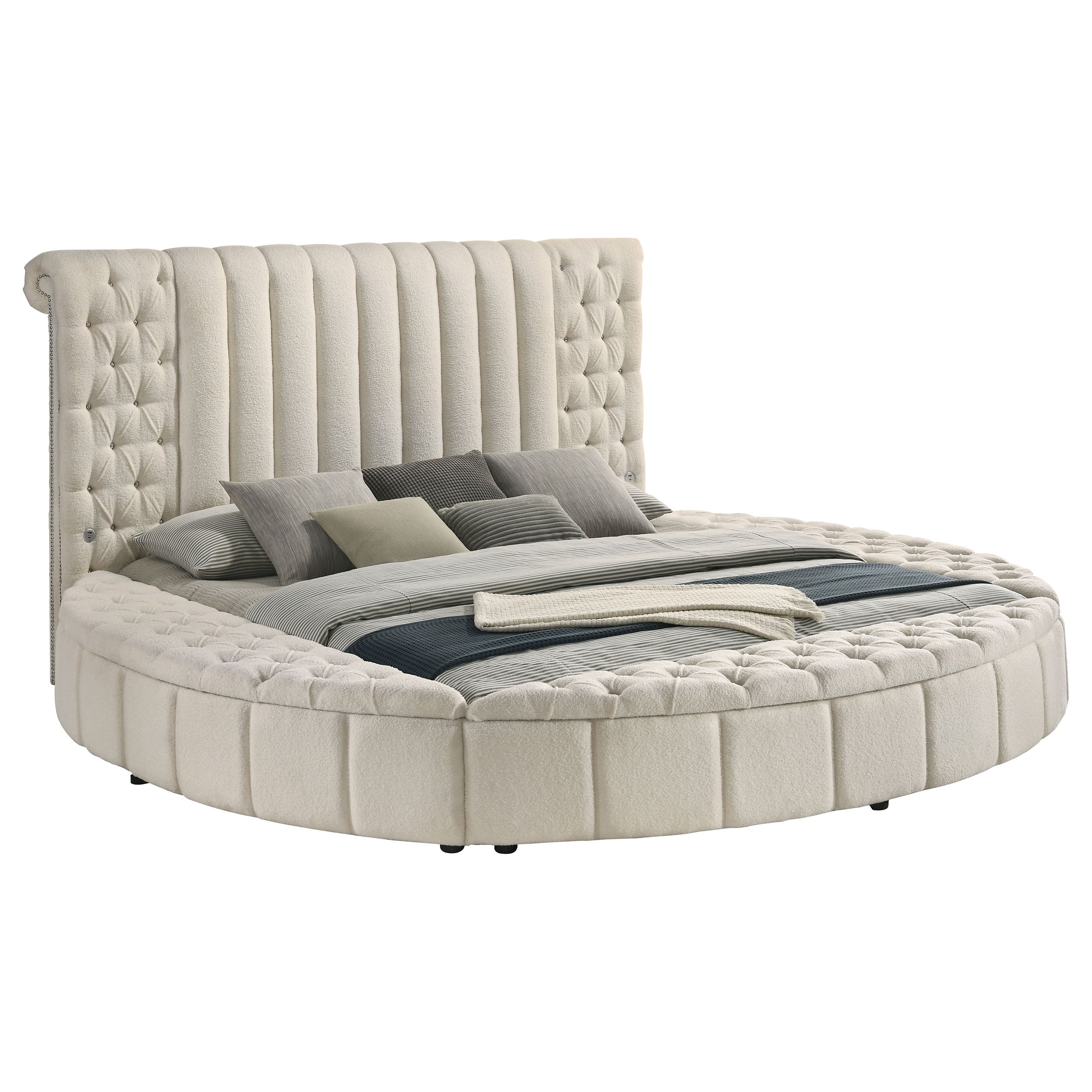 Sonya Upholstered Eastern King Round Storage Bed Ivory — view 3