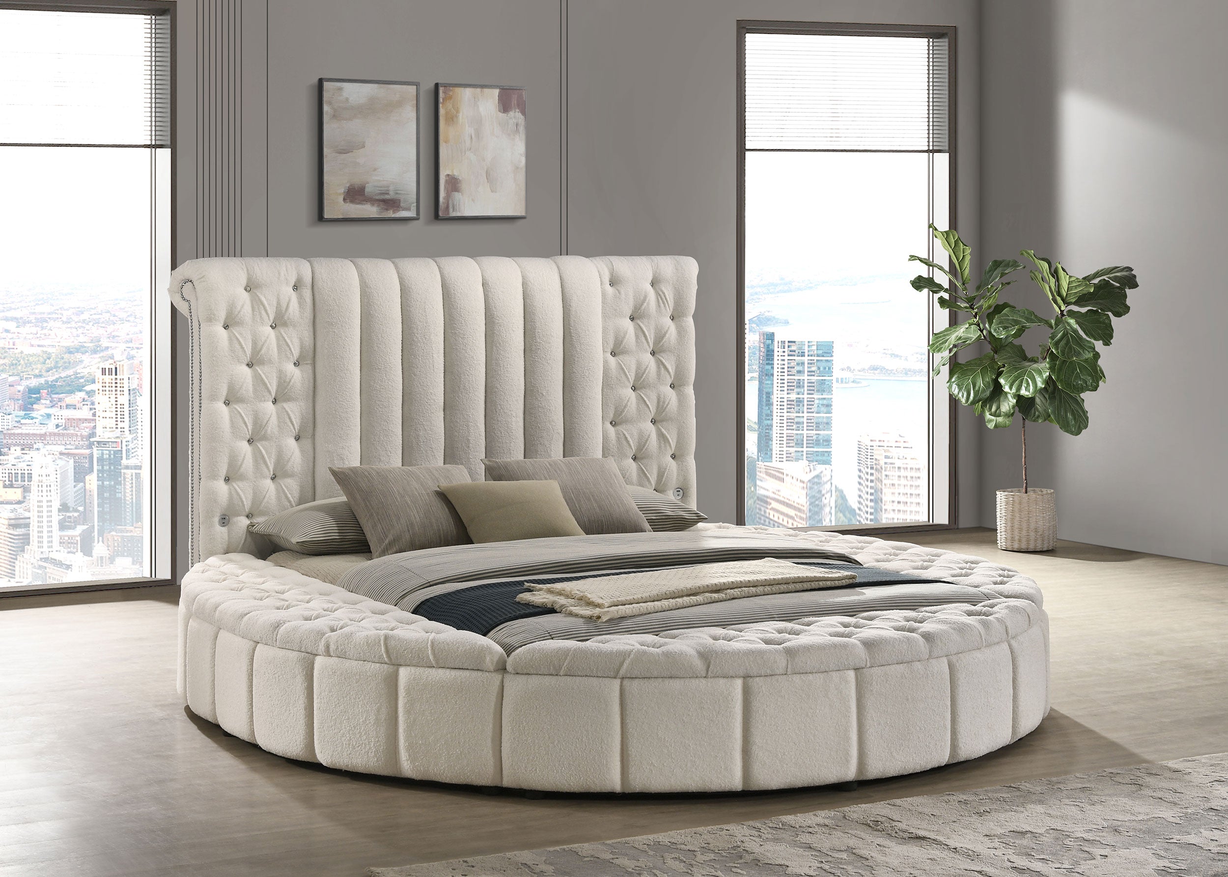 Sonya Upholstered Queen Round Storage Bed Ivory — view 2