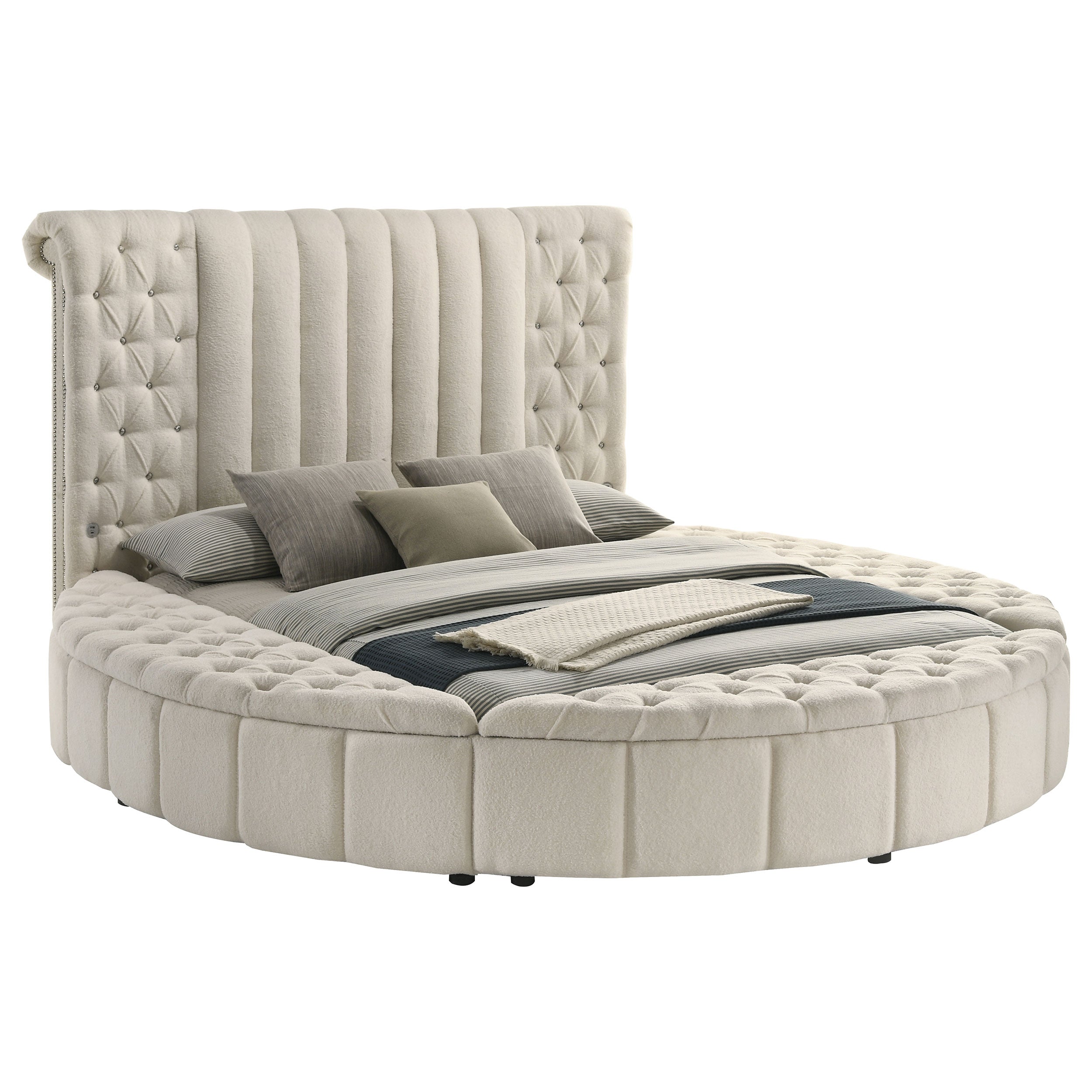 Sonya Upholstered Queen Round Storage Bed Ivory — view 3