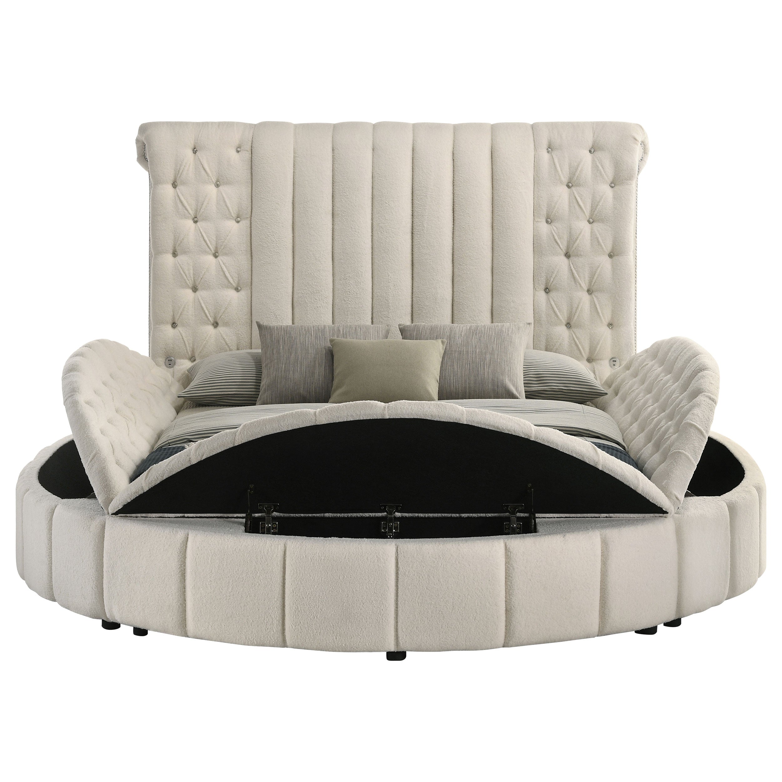 Sonya Upholstered Queen Round Storage Bed Ivory — view 6