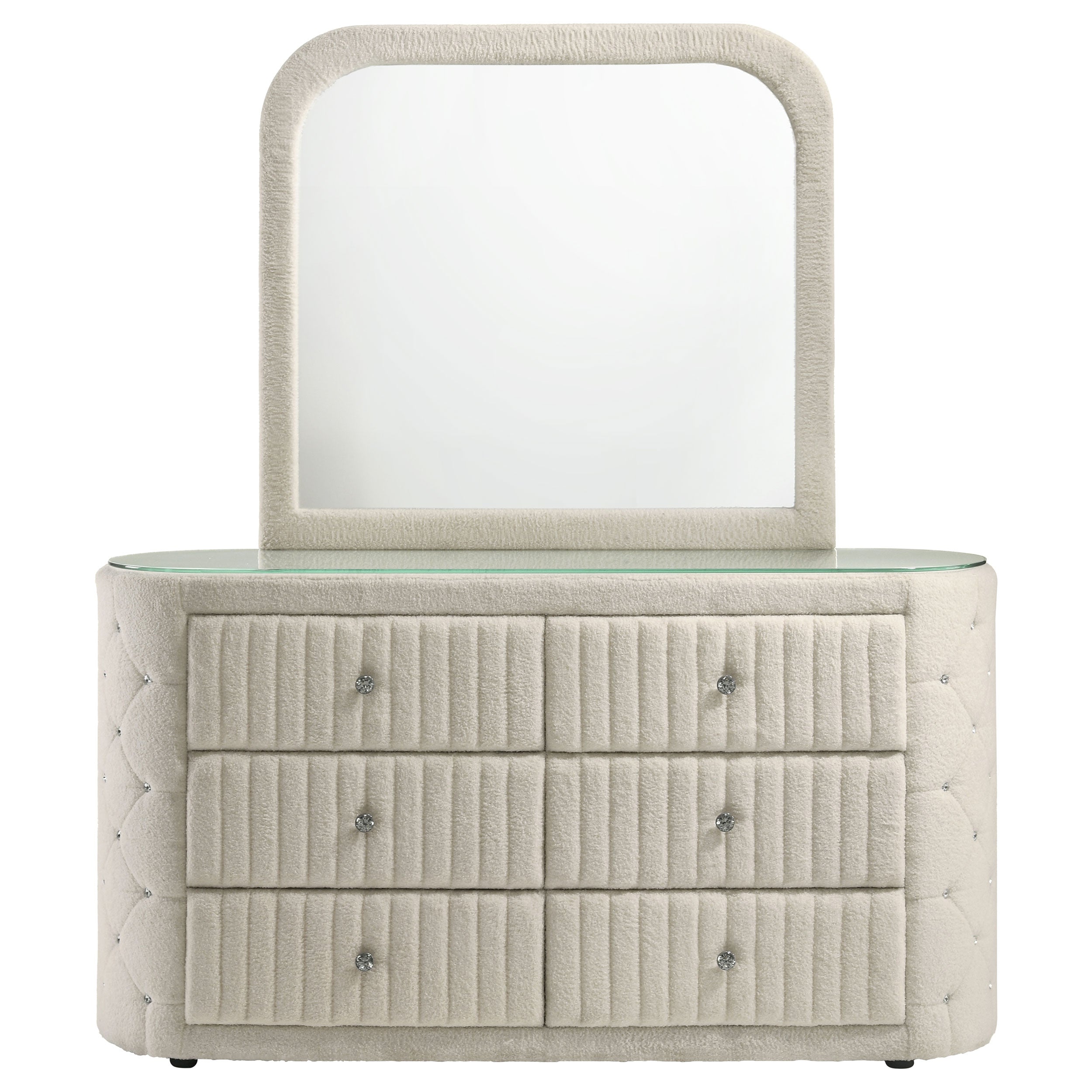 Sonya 6-drawer Upholstered Bedroom Dresser with Mirror Ivory — view 3