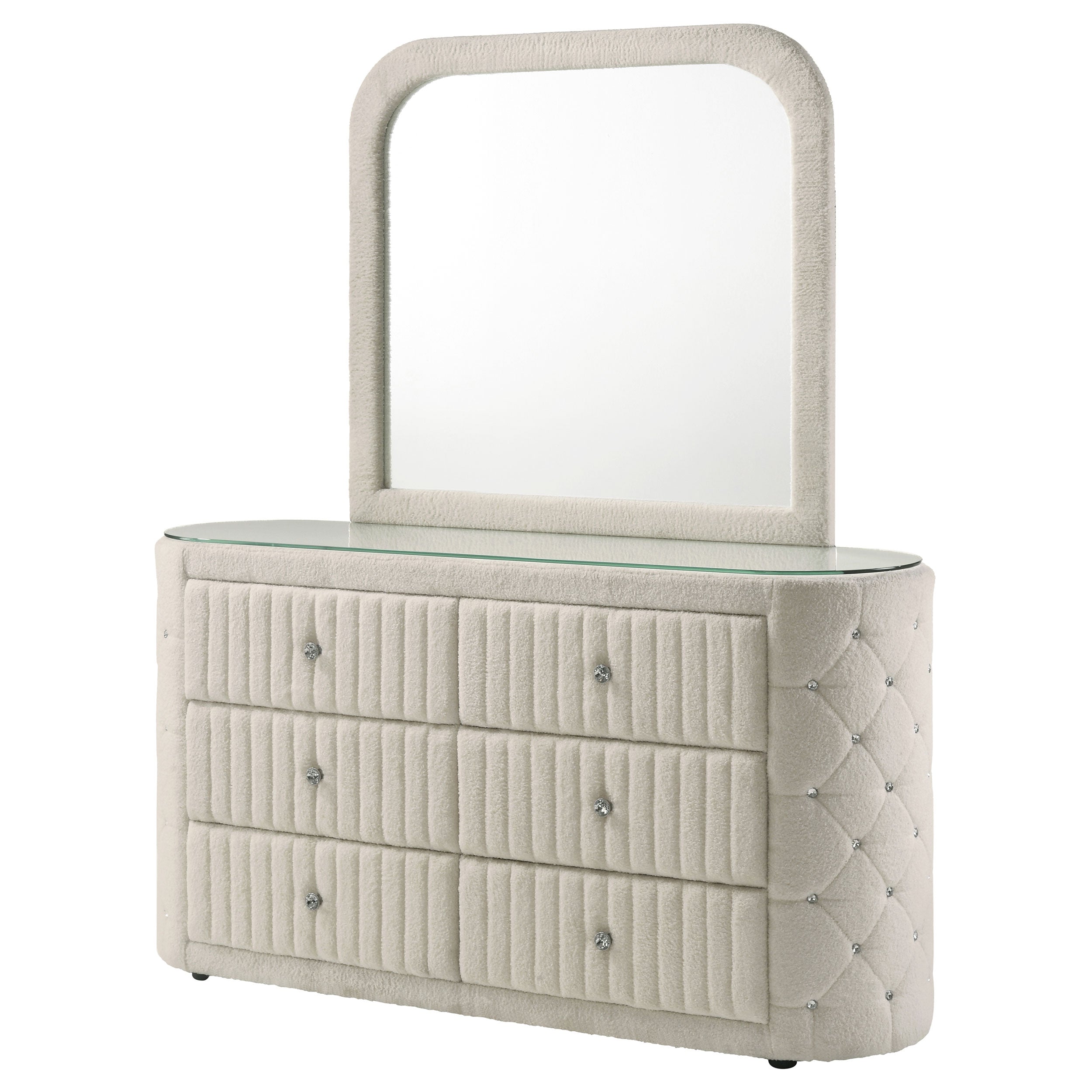 Sonya 6-drawer Upholstered Bedroom Dresser with Mirror Ivory — view 4