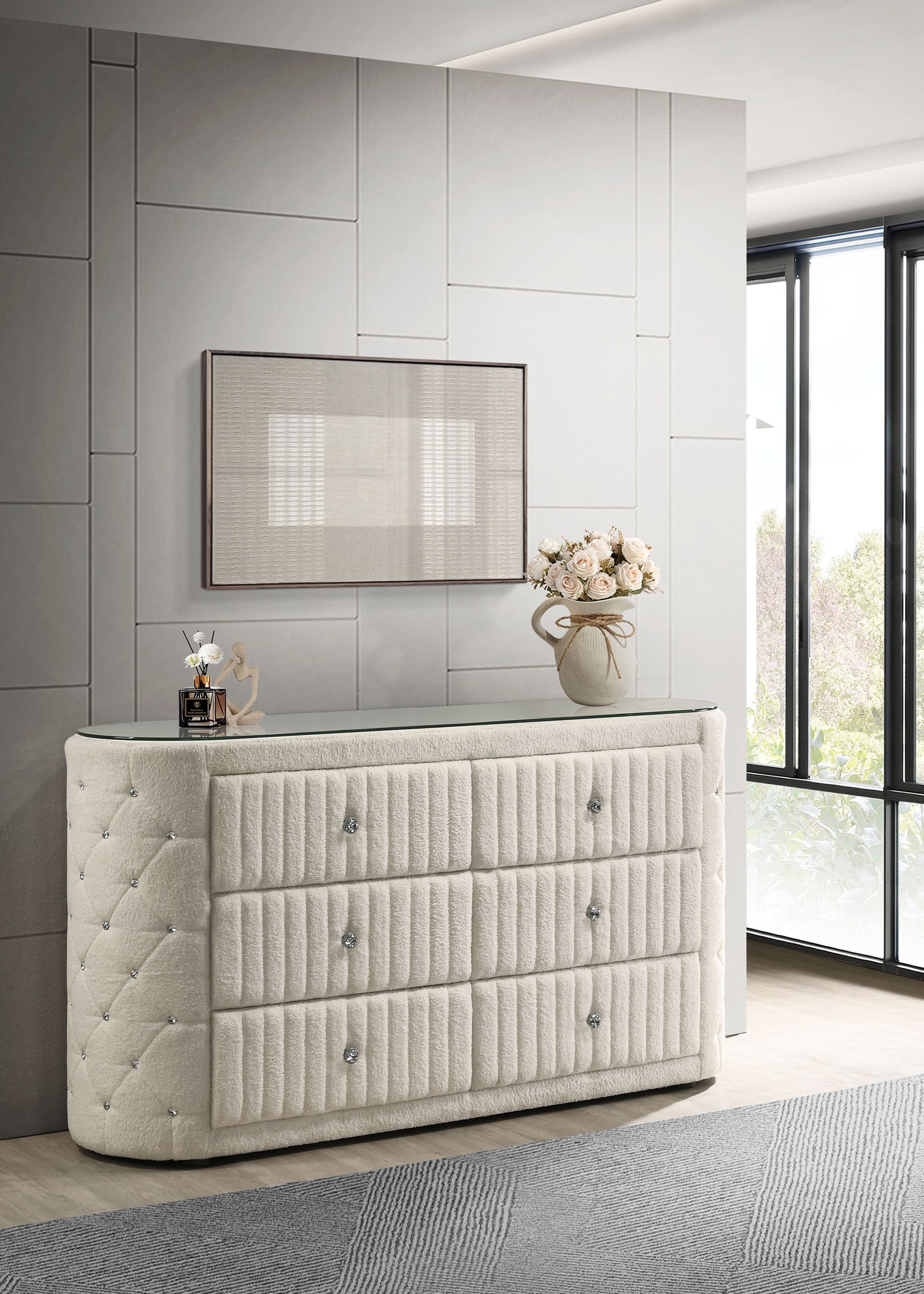 Sonya 6-drawer Upholstered Bedroom Dresser Ivory — view 2