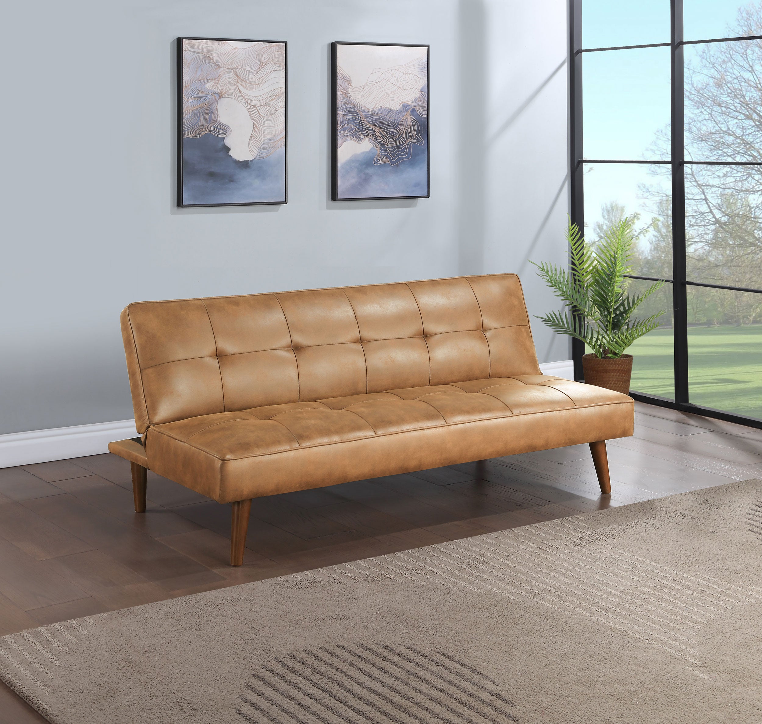 Jenson Upholstered Tufted Convertible Sofa Bed Saddle Brown — view 2