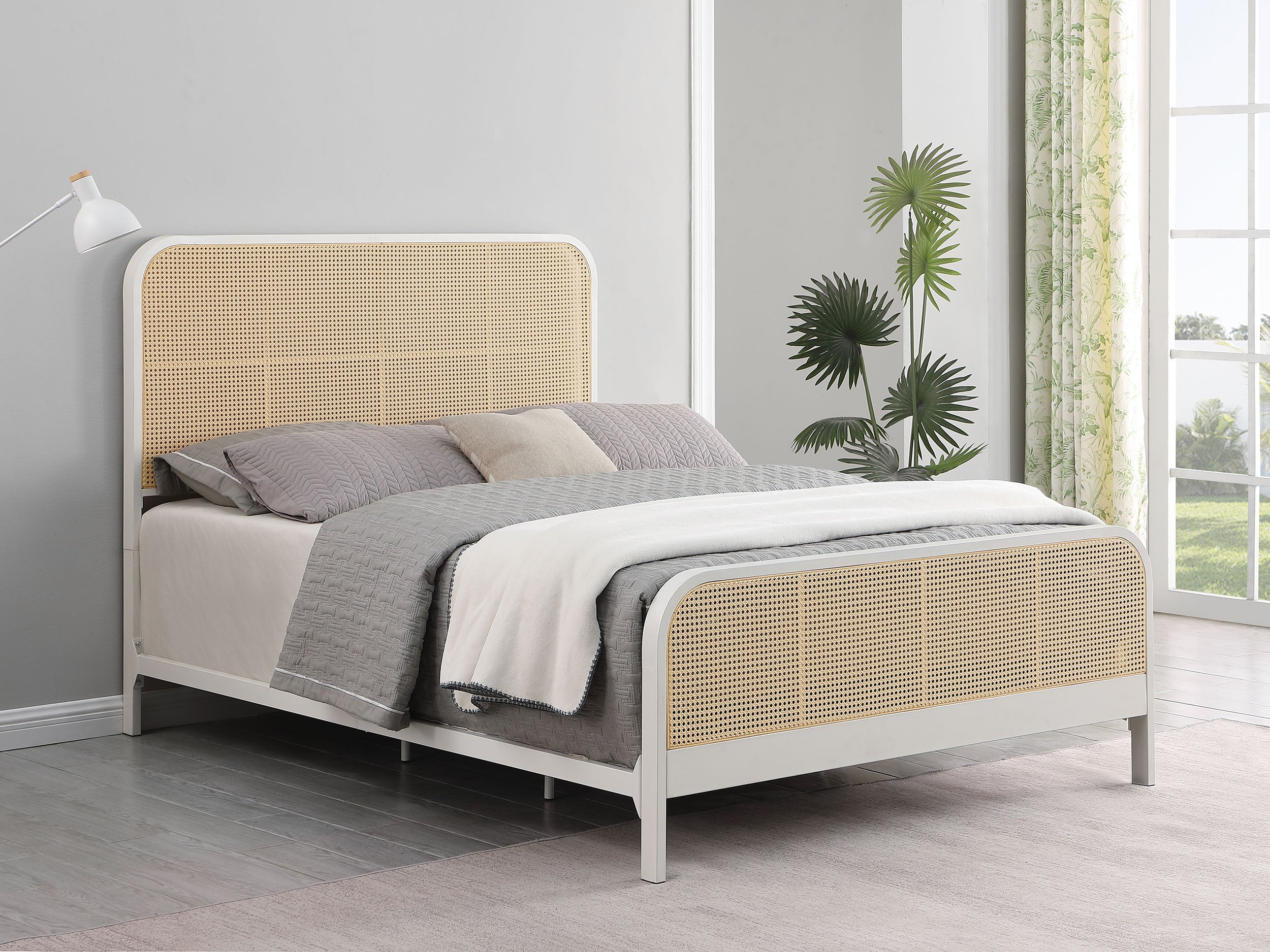 Lanewood Open Cane Webbing Metal Queen Bed White — view 2