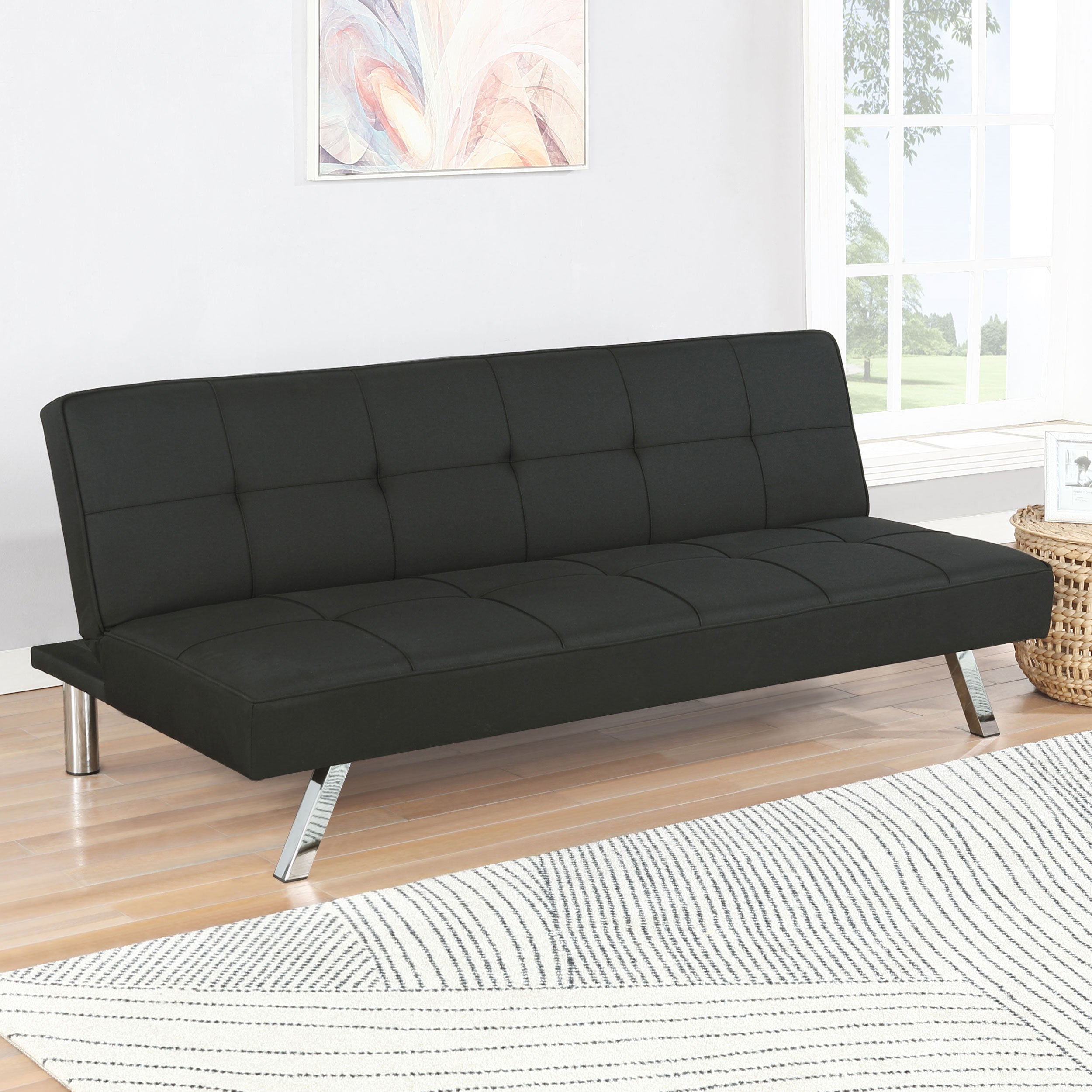 Joel Upholstered Tufted Convertible Sofa Bed Black — view 2