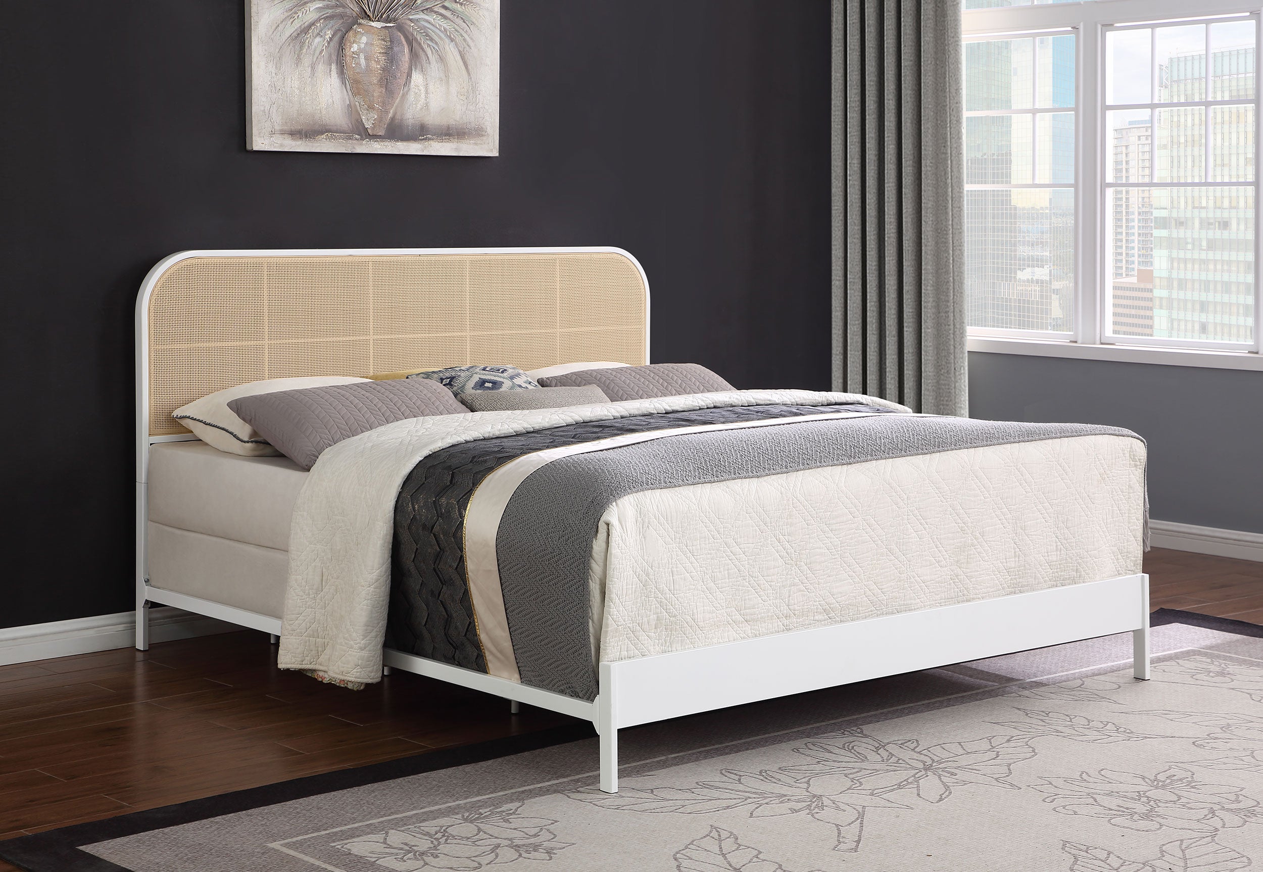 Amherst Radio Weave Rattan Metal Eastern King Bed White — view 2