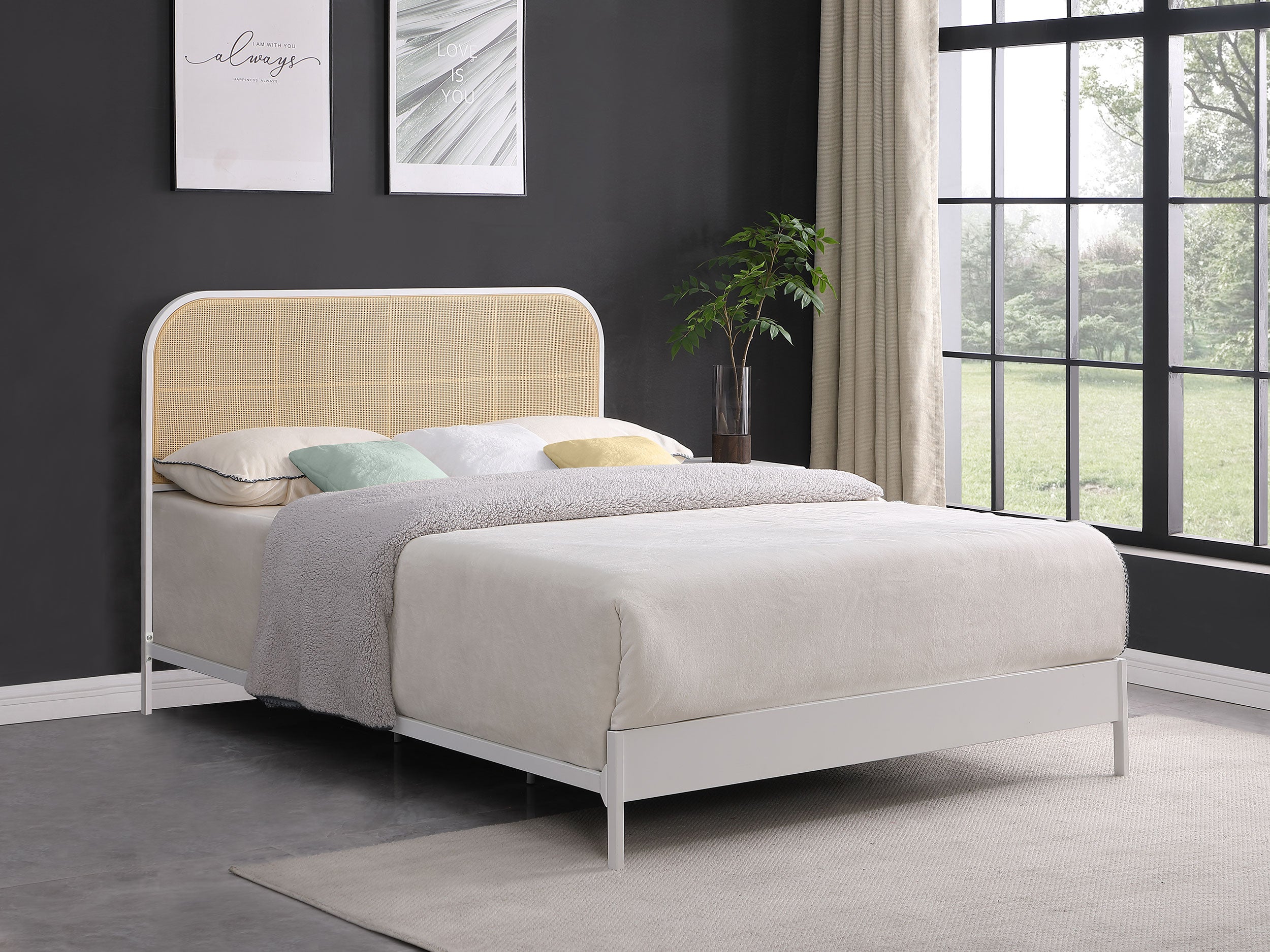Amherst Radio Weave Rattan Metal Queen Bed White — view 2