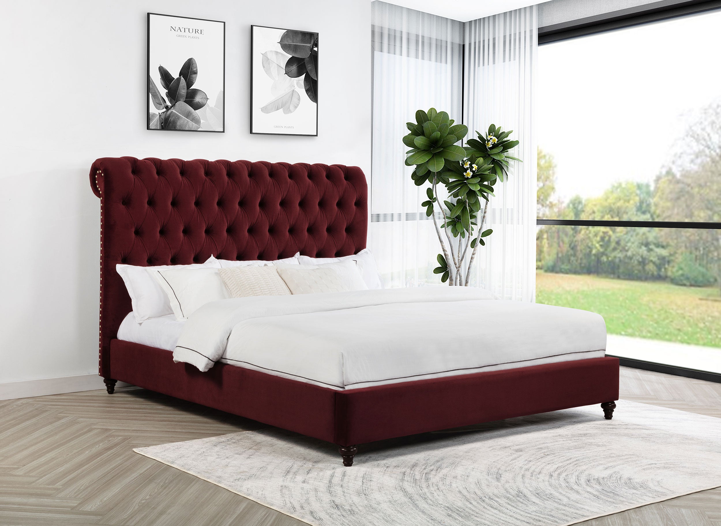 Devon 57-inch Upholstered Eastern King Panel Bed Wine Red — view 2