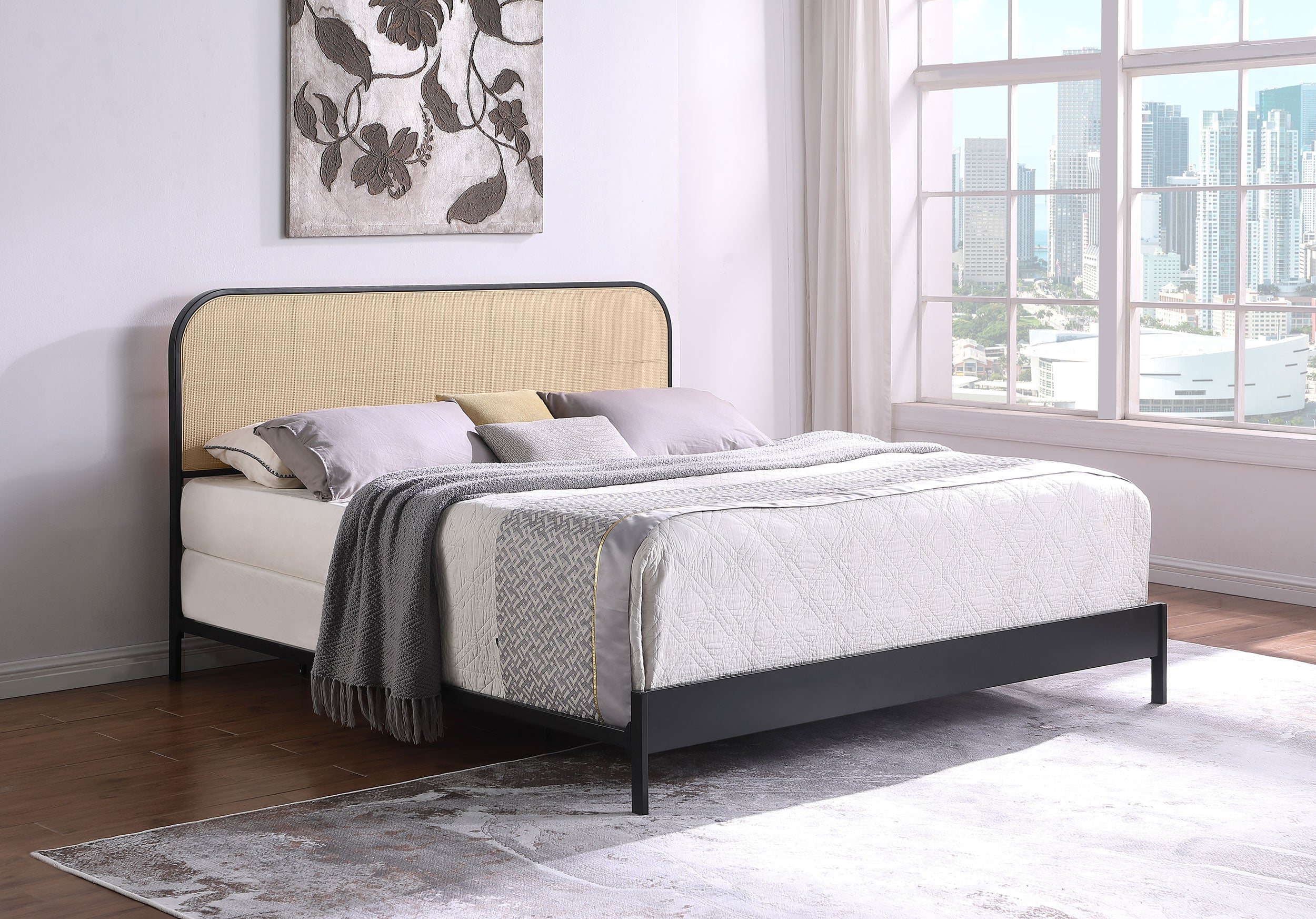 Amherst Radio Weave Rattan Metal Eastern King Bed Black — view 2
