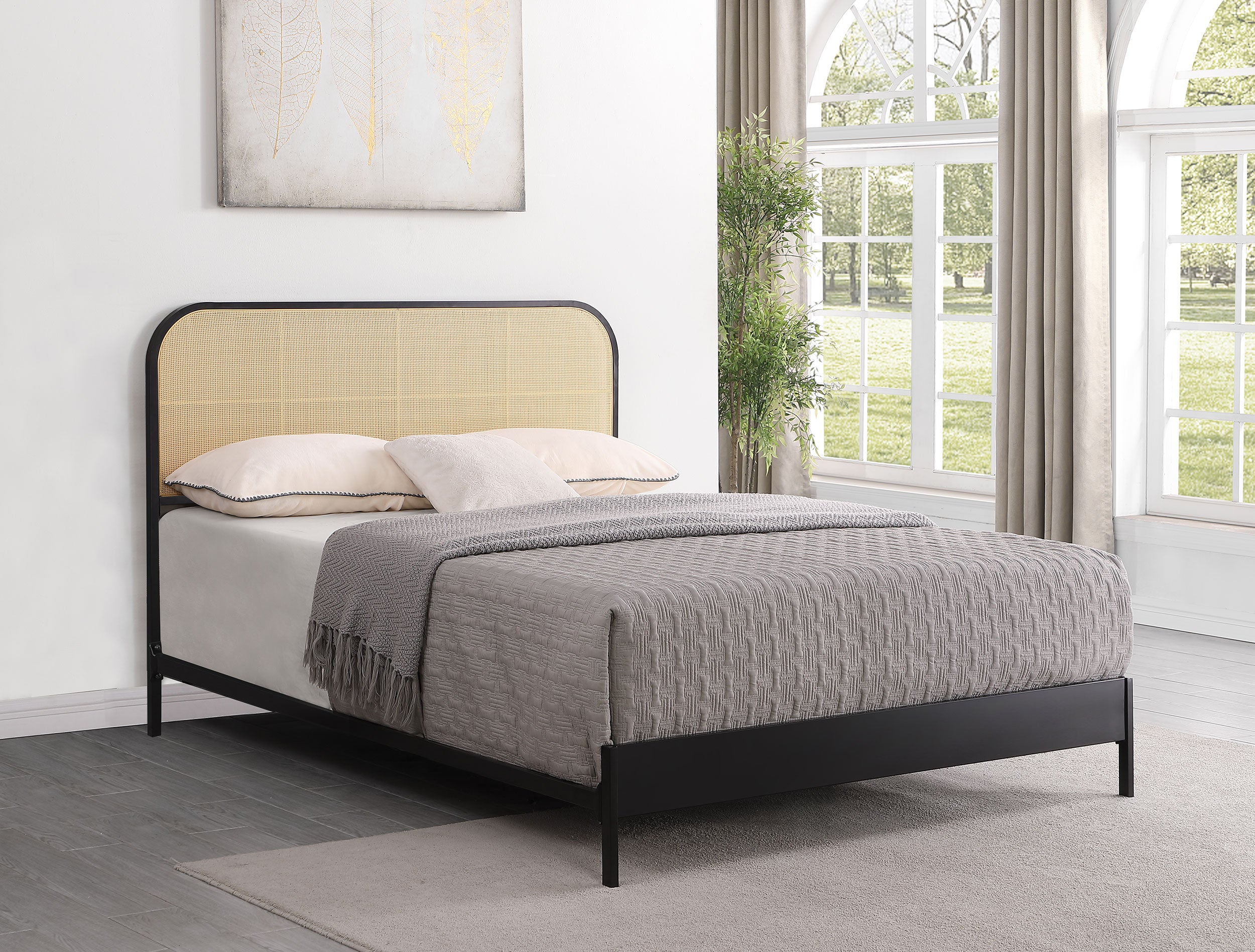 Amherst Radio Weave Rattan Metal Queen Bed Black — view 2