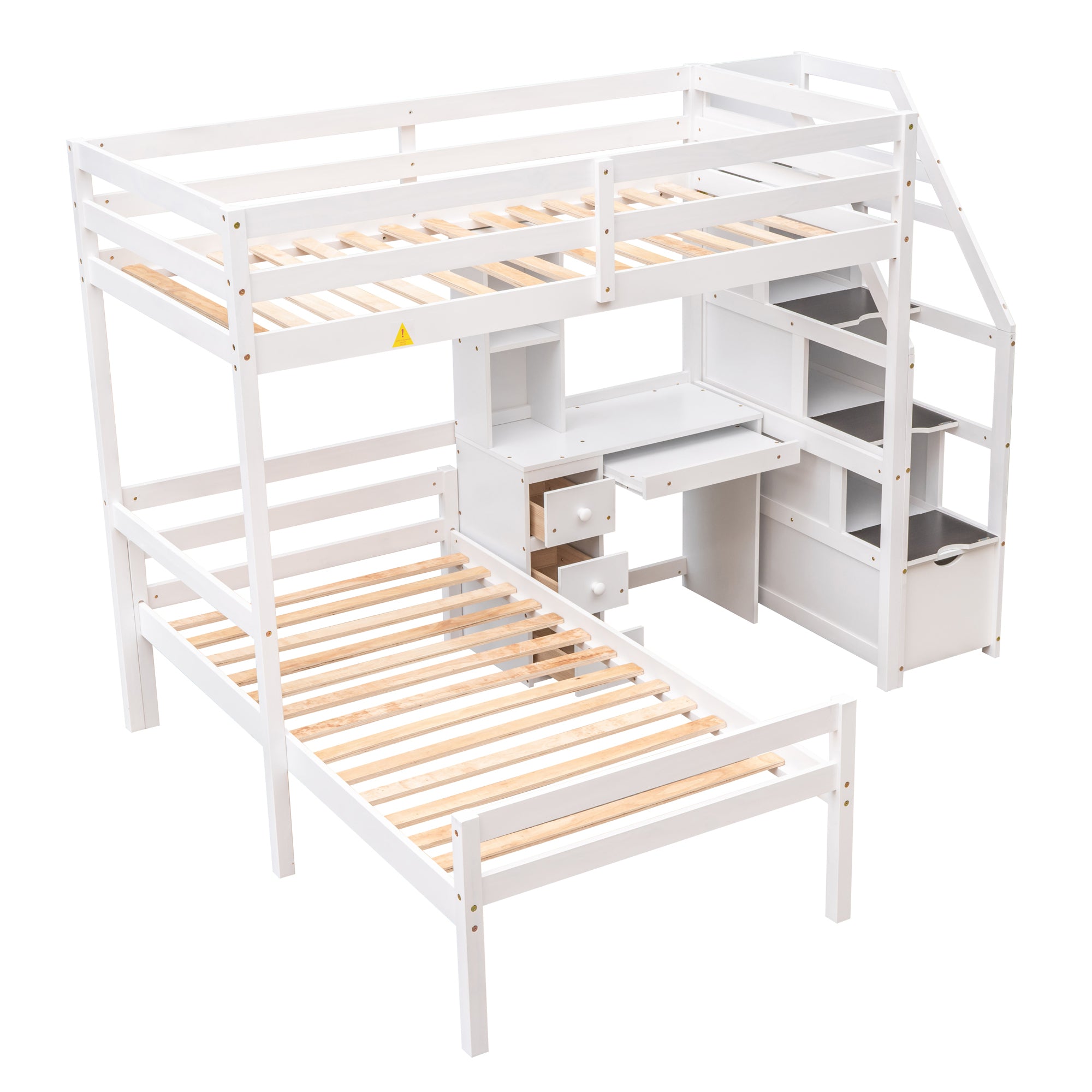 Twin Size Loft Bed with a Stand-alone Bed, Storage Staircase, Desk, Shelves and Drawers, White - Atlantic Fine Furniture Melbourne FL