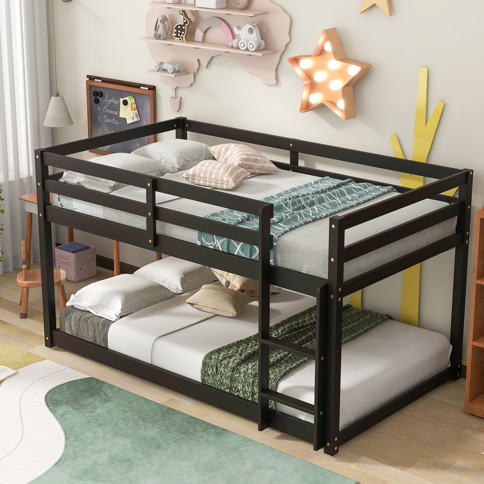Twin over Twin Floor Bunk Bed,Espresso - Atlantic Fine Furniture Melbourne FL