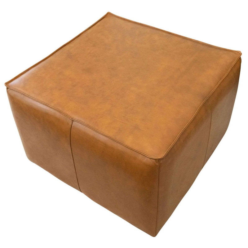 Mallory - Mid-Century Square Genuine Leather Upholstered Ottoman in Tan - Light Brown