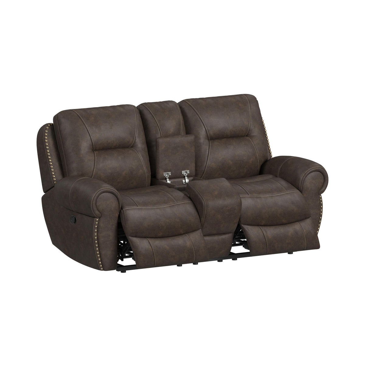 Topeka Loveseat With Console, Hidden Cups in Rocky Brown by Elements International, view 5