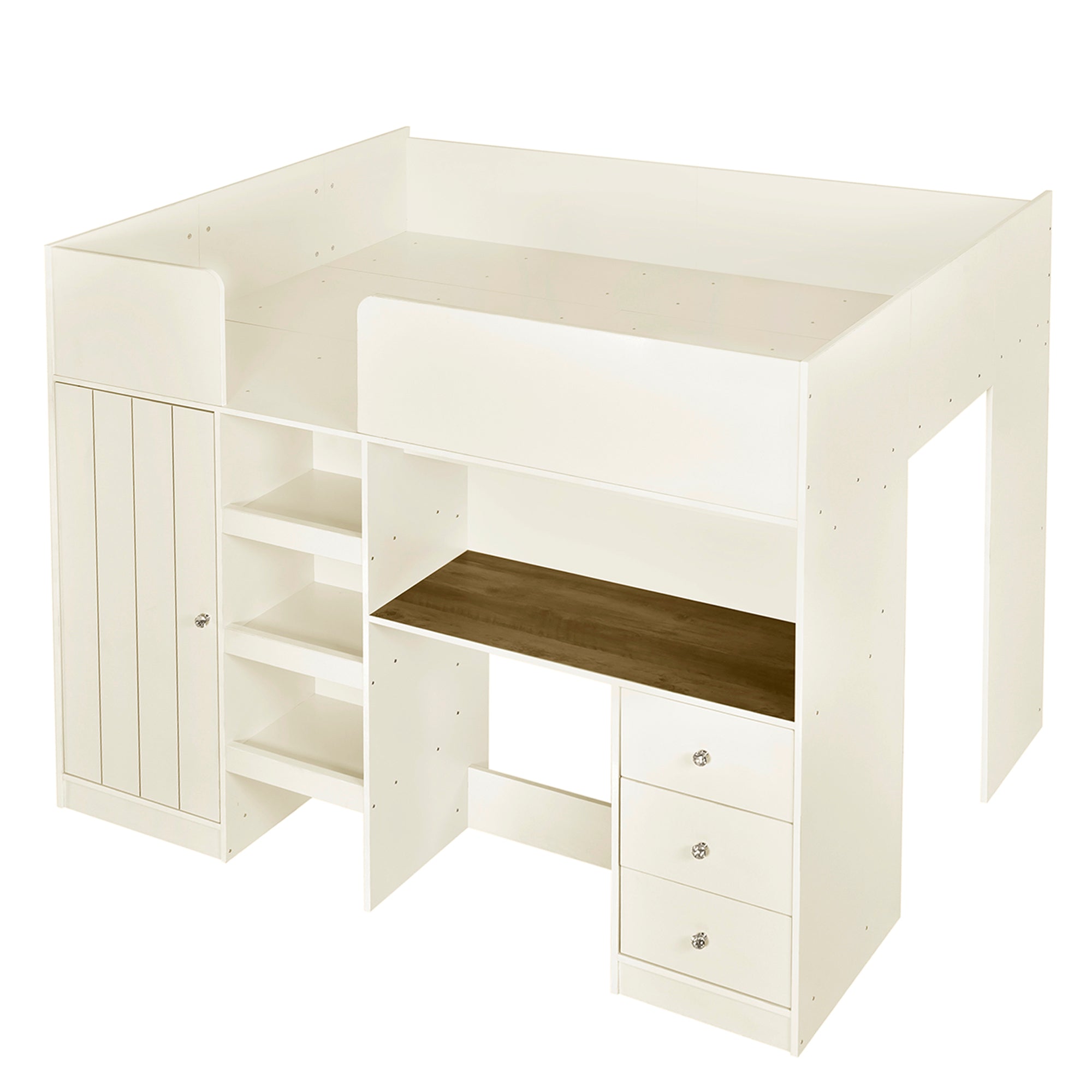 Wood Full Size Loft Bed with Built-in Wardrobe, Desk, Storage Shelves and Drawers, Beige - Atlantic Fine Furniture Melbourne FL
