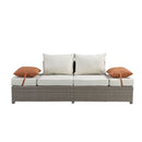 Salena - Patio Sofa With 2 Pillows & Ottoman - Beige Fabric & Gray Wicker
