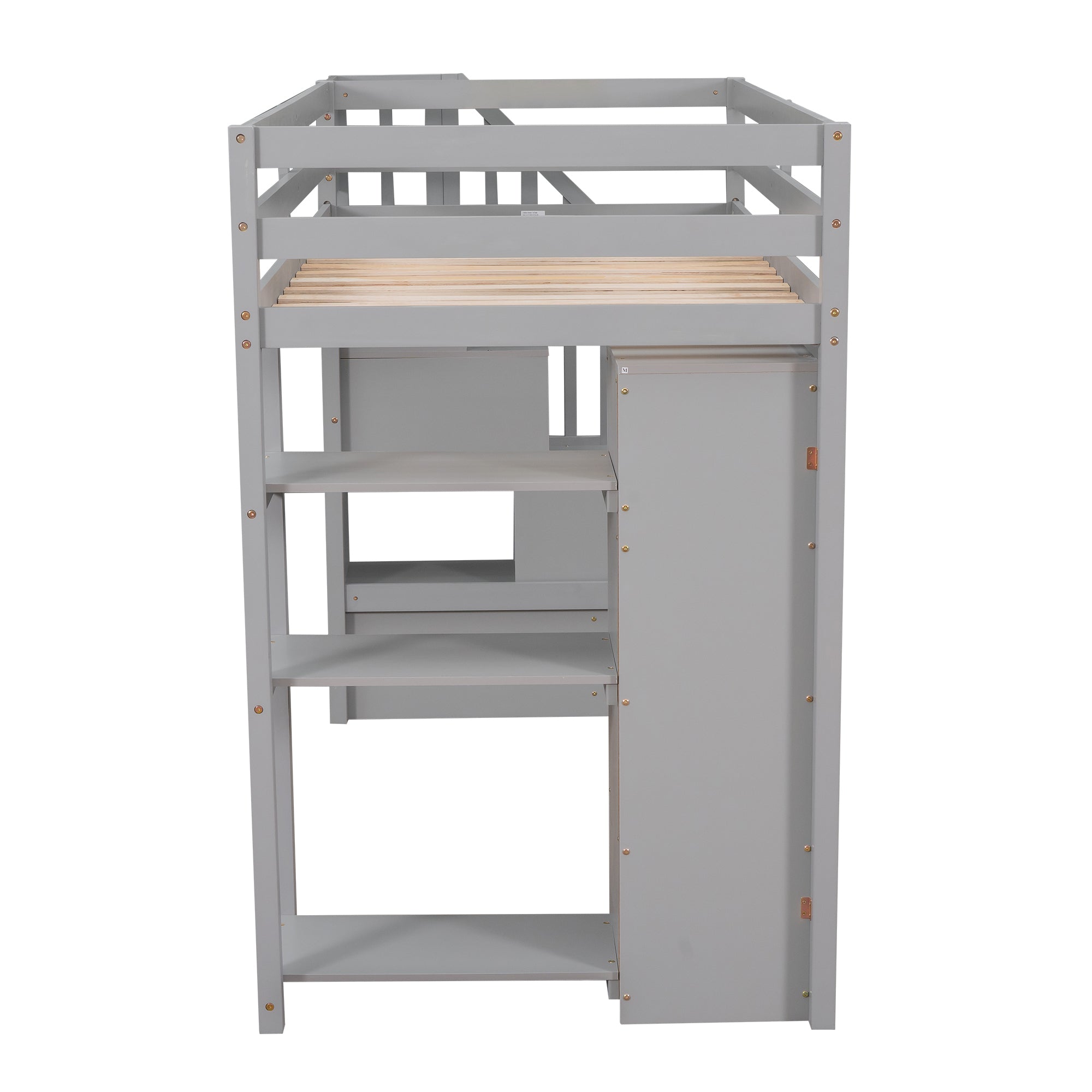 Twin size Loft Bed with Storage Drawers and Stairs, Wooden Loft Bed with Shelves - Gray - Atlantic Fine Furniture Melbourne FL