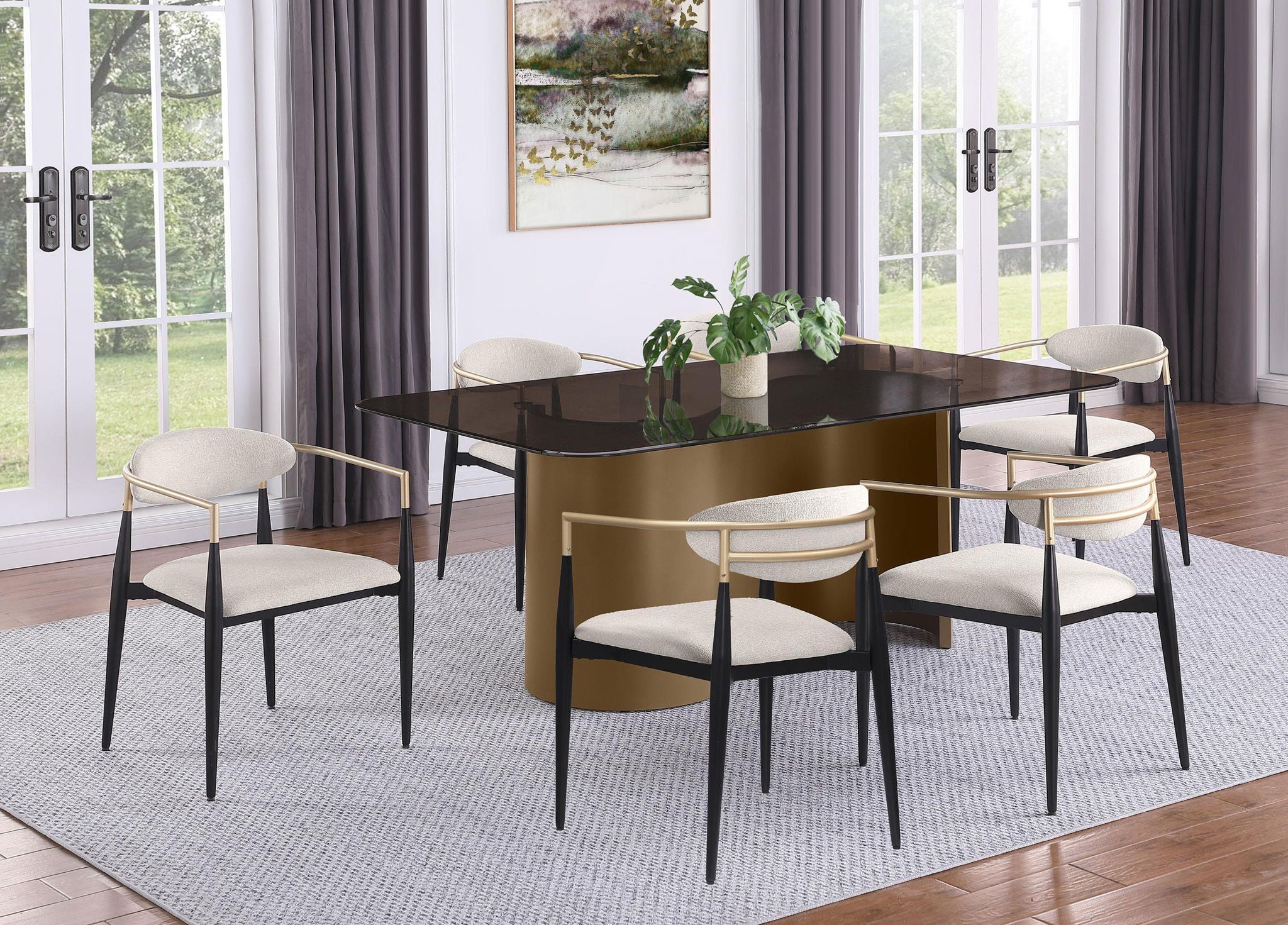 Alexis Fabric Upholstered Dining Arm Chair Beige (Set of 2) - Atlantic Fine Furniture Melbourne FL