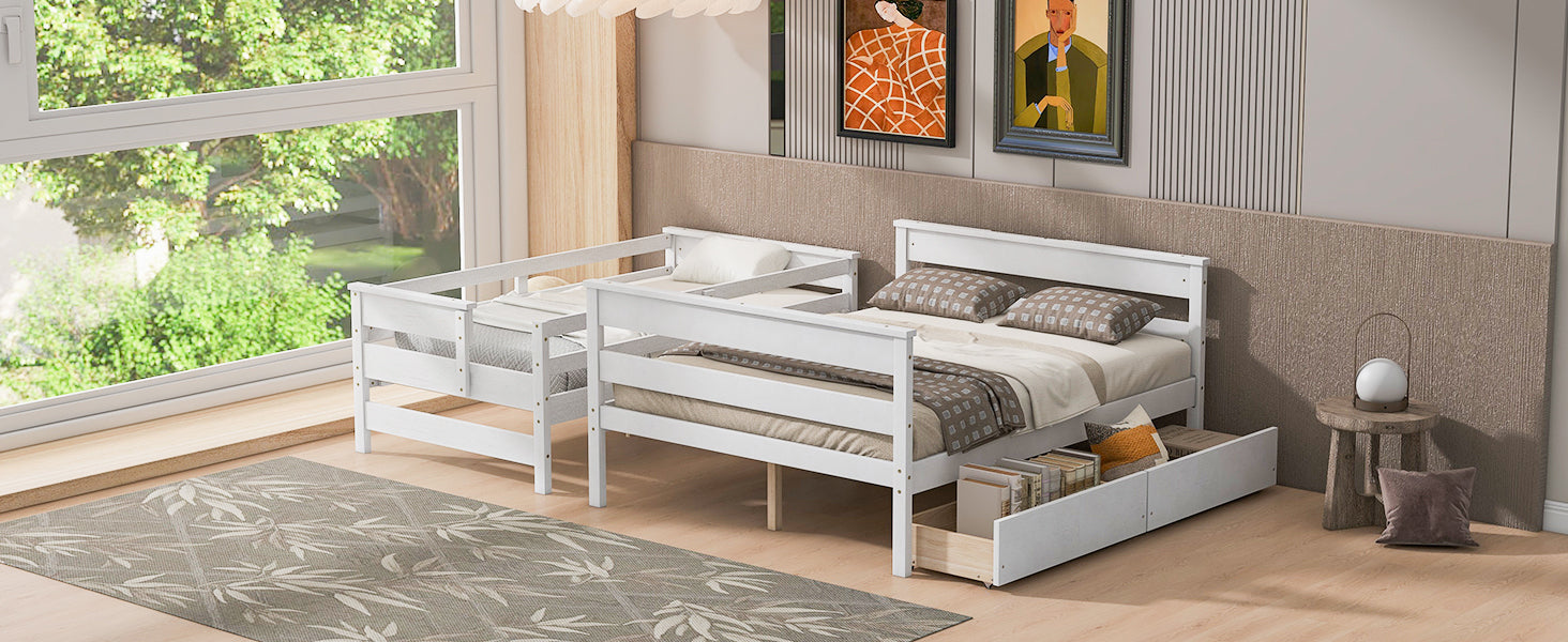 Wood Twin over Full Bunk Bed with 2 Drawers, White - Atlantic Fine Furniture Melbourne FL
