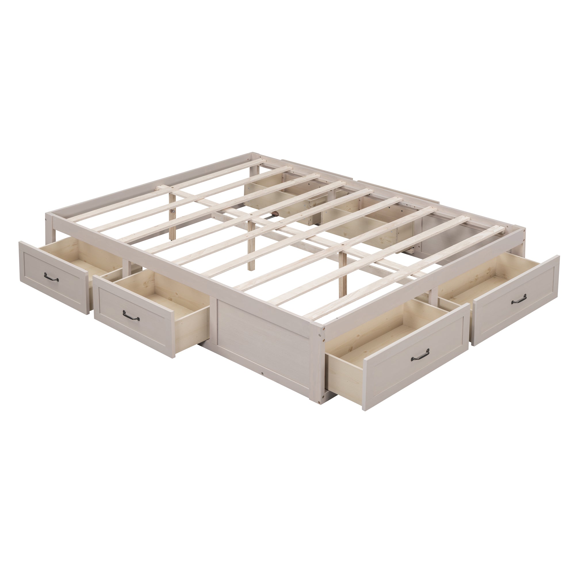 Queen Size Platform Bed with 6 Storage Drawers,Antique White