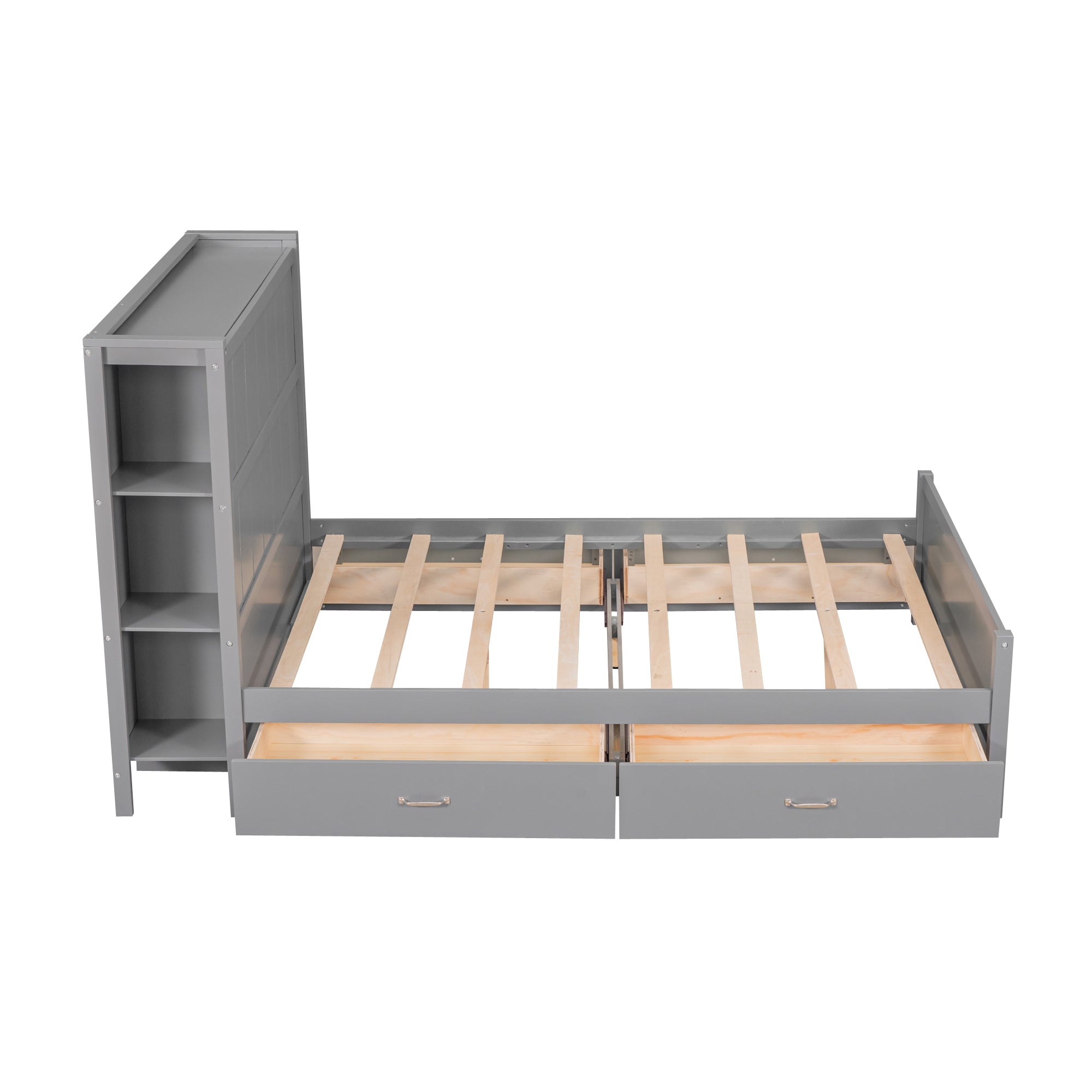 Full Size Platform Bed with Drawers and Storage Shelves, Gray - Atlantic Fine Furniture Melbourne FL