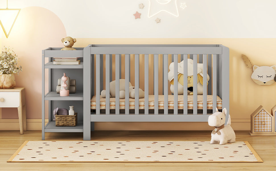 Convertible Crib/Full Size Bed with Changing Table, Gray - Atlantic Fine Furniture Melbourne FL