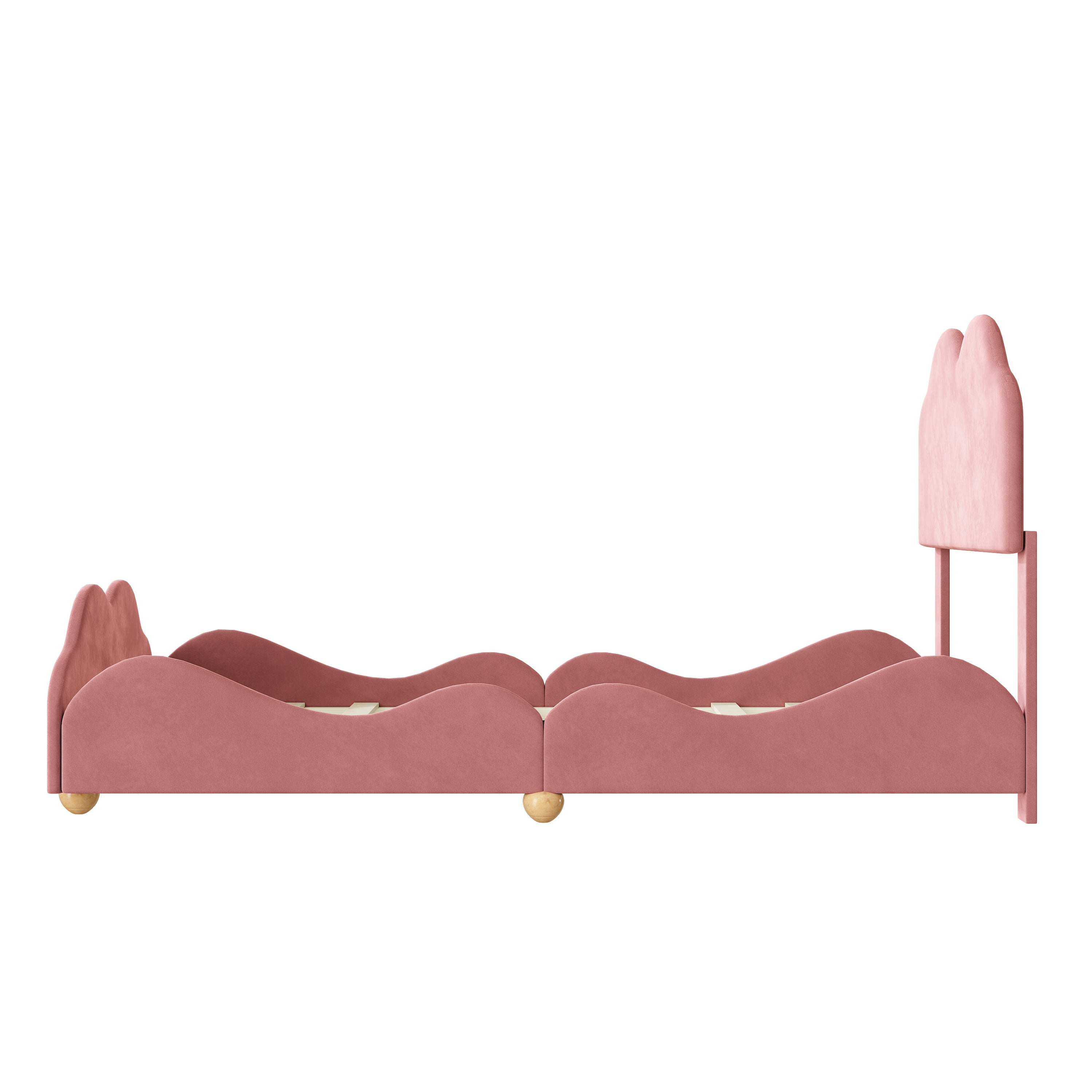 Twin Size Upholstered Platform Bed with Cloud Shaped bed board, Dark Pink - Atlantic Fine Furniture Melbourne FL