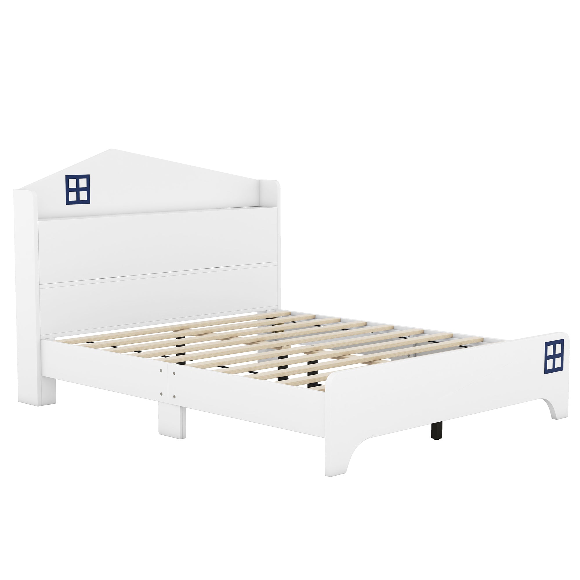 Wooden Full Size House Bed with Storage Headboard ,Kids Bed with Storage Shelf,White - Atlantic Fine Furniture Melbourne FL