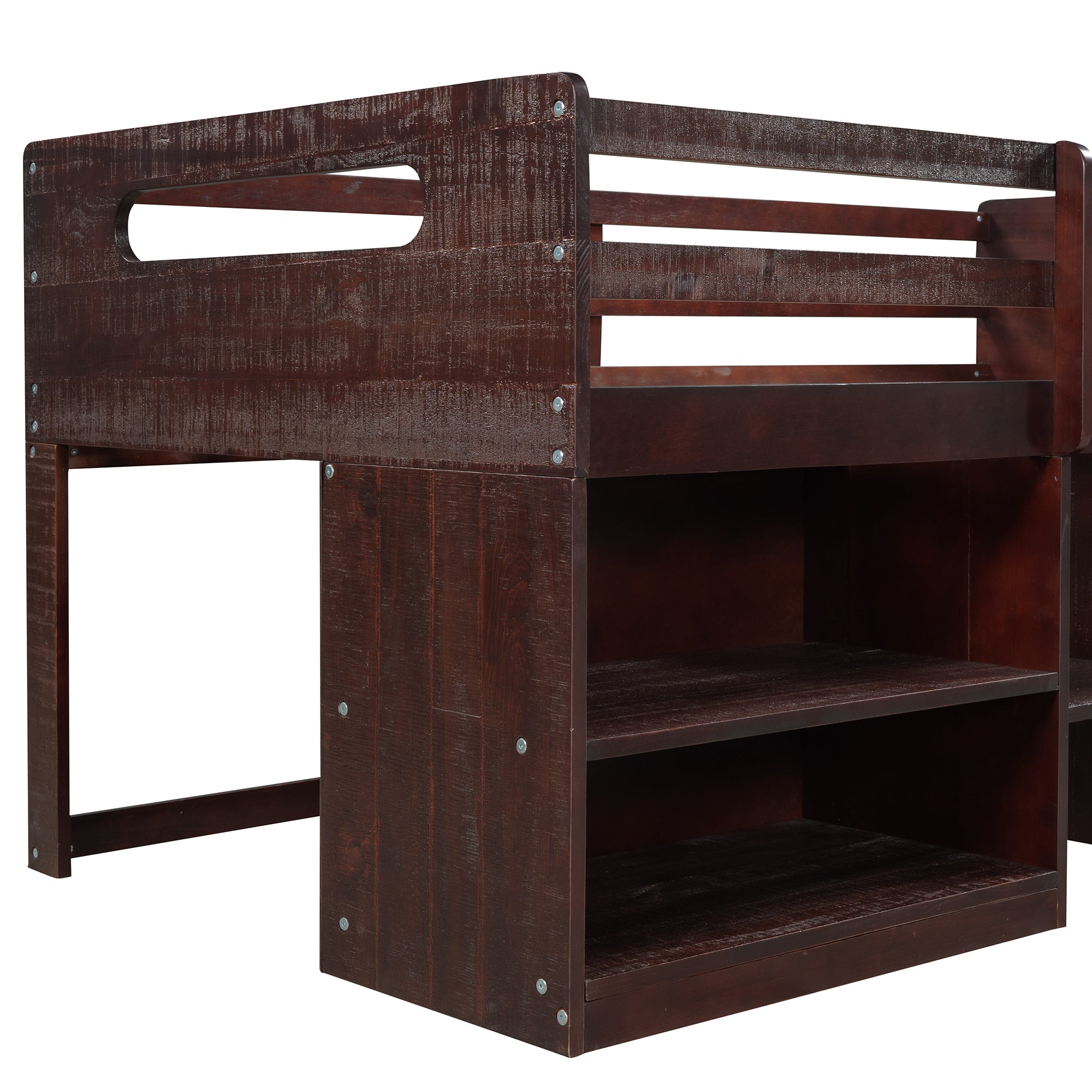 Twin size Loft Bed with Two Shelves and Two drawers (Antique Espresso) - Atlantic Fine Furniture Melbourne FL