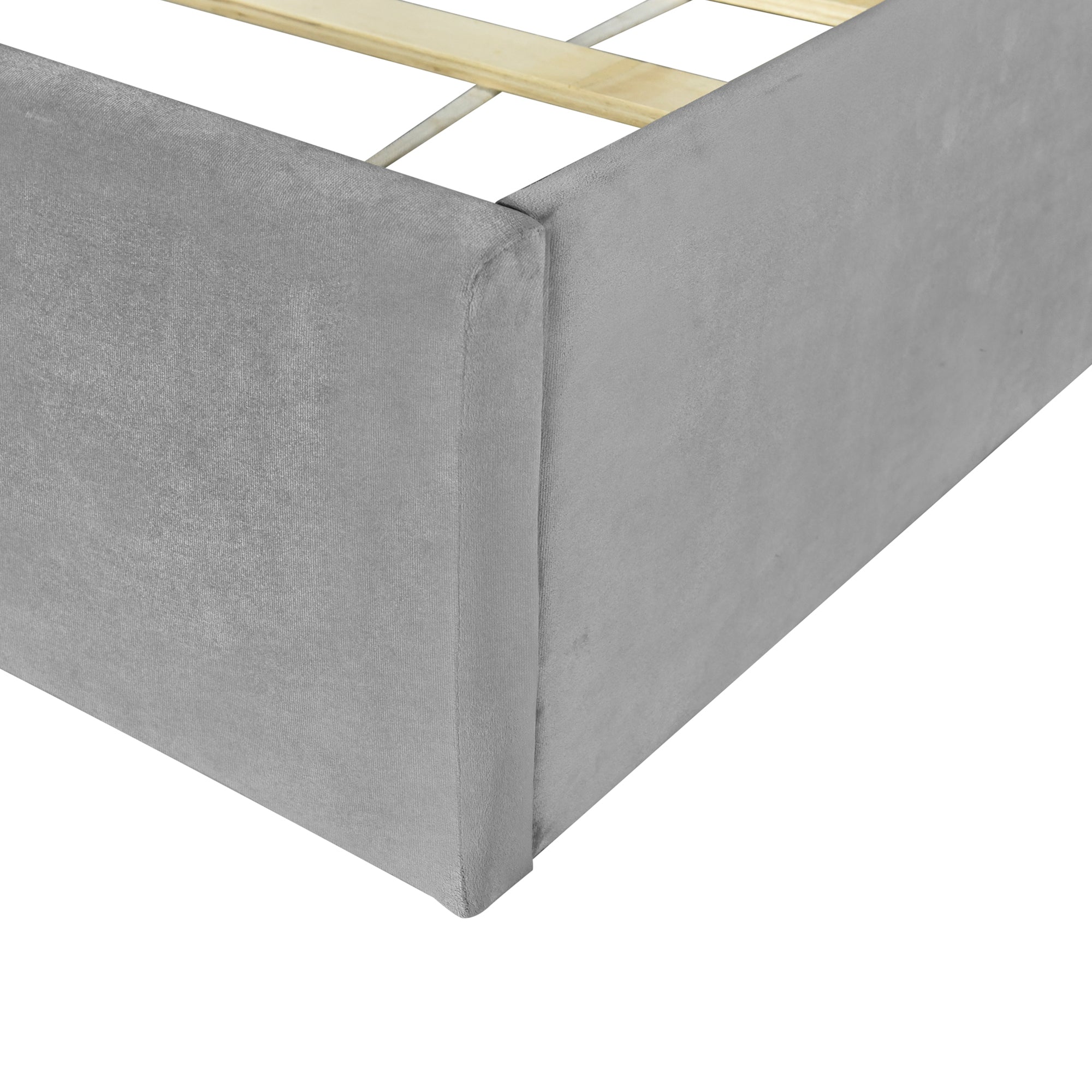 Full Size Upholstered Platform Bed with Lateral Storage Compartments and Thick Fabric, Velvet, Gray