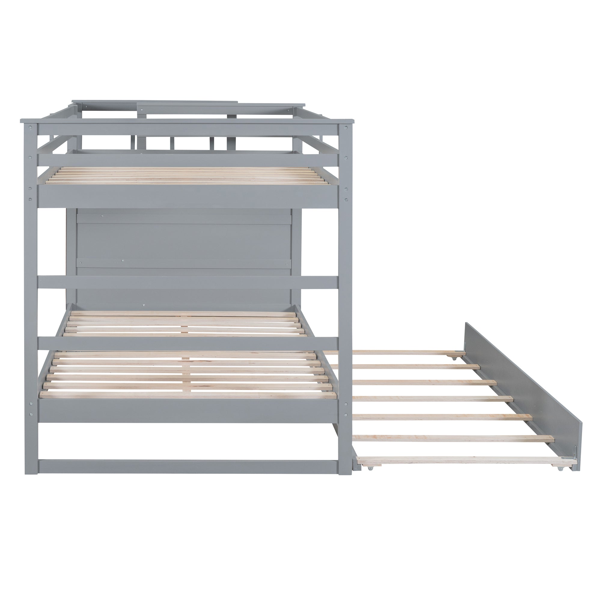 Full Over Full Bunk Bed with Twin Size Trundle and Staircase, Gray - Atlantic Fine Furniture Melbourne FL