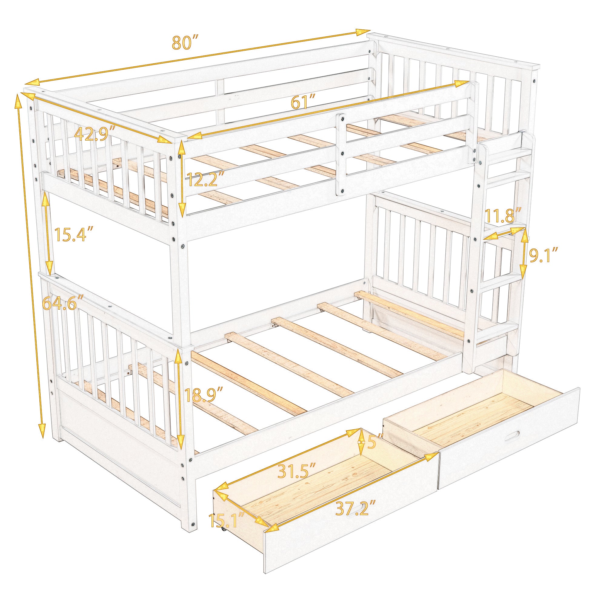 Twin-Over-Twin Bunk Bed with Ladders and Two Storage Drawers (White)(OLD SKU:LT000265AAK) - Atlantic Fine Furniture Melbourne FL