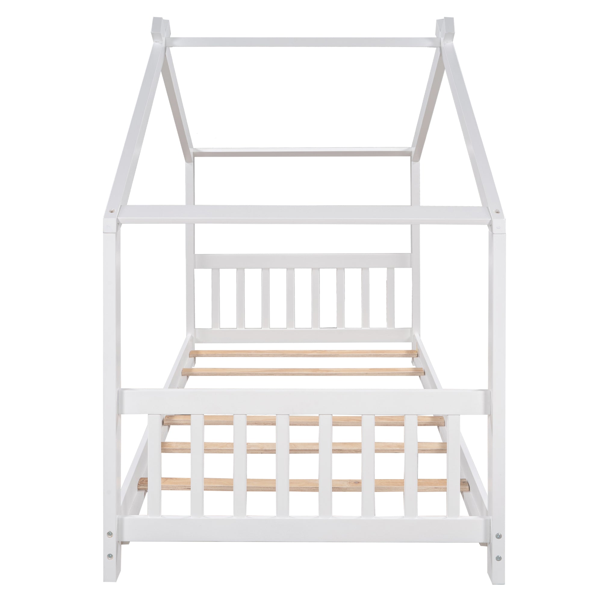 Twin Size House Platform Bed with Headboard and Footboard,Roof Design,White - Atlantic Fine Furniture Melbourne FL