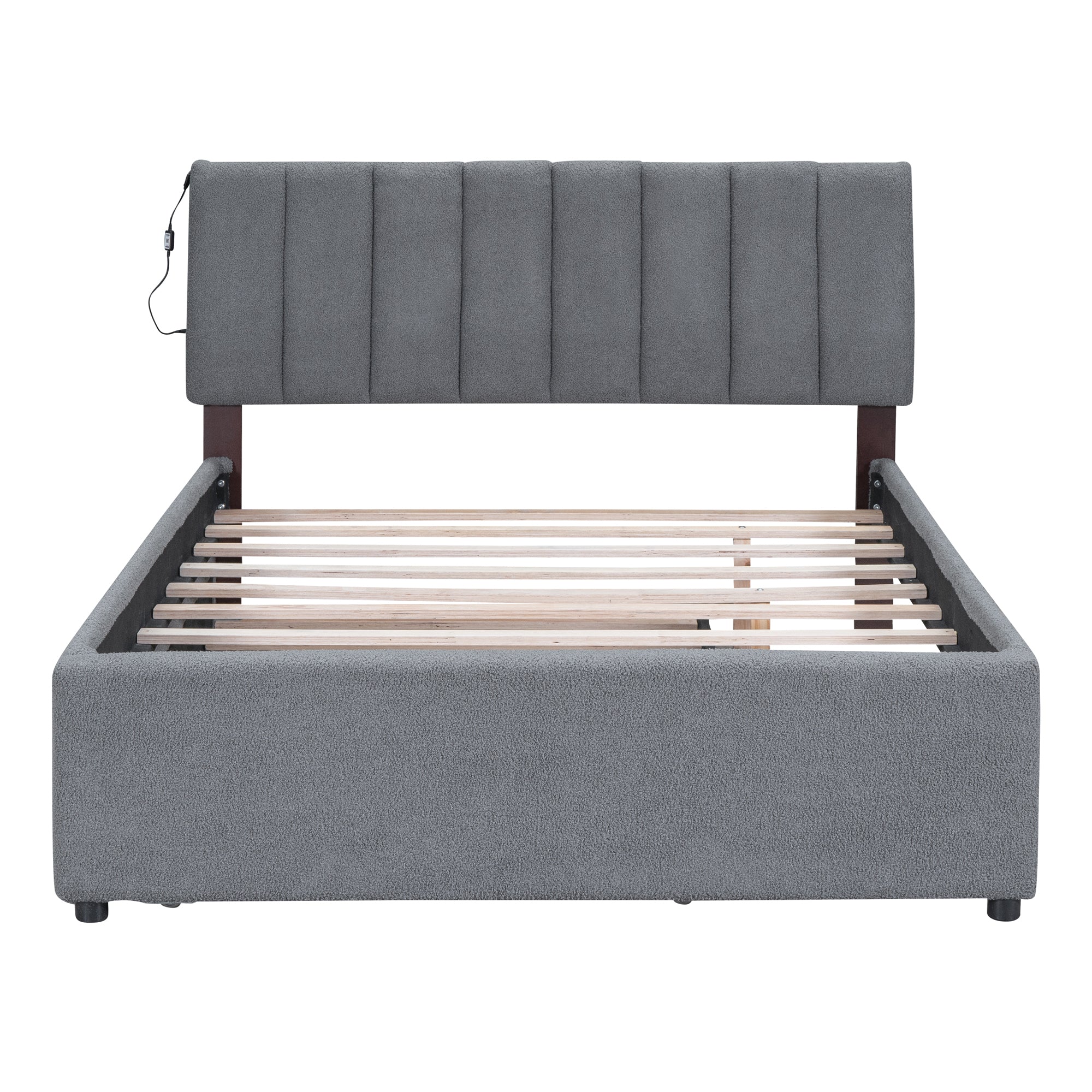 Teddy Fleece Full Size Upholstered Platform Bed with Trundle, Gray - Atlantic Fine Furniture Melbourne FL