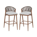 Outdoor Bar Height Metal Frame Counter Stools With Scallop Shaped Backrest & Water Resistant Cushions