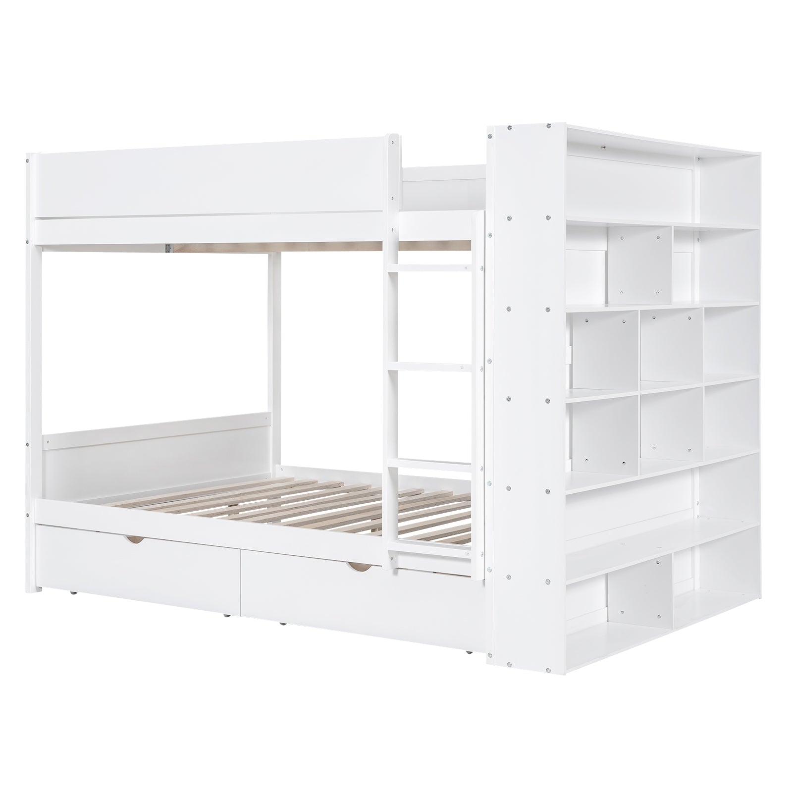 Full over Full Bunk Bed With 2 Drawers and Multi-layer Cabinet, White - Atlantic Fine Furniture Melbourne FL