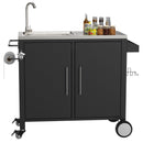 Outdoor Grill Cart With 304 Stainless Steel Sink And Cabinet - Black / Silver