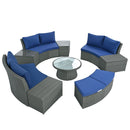 10 Piece Outdoor Sectional Half Round Patio Rattan Sofa Set