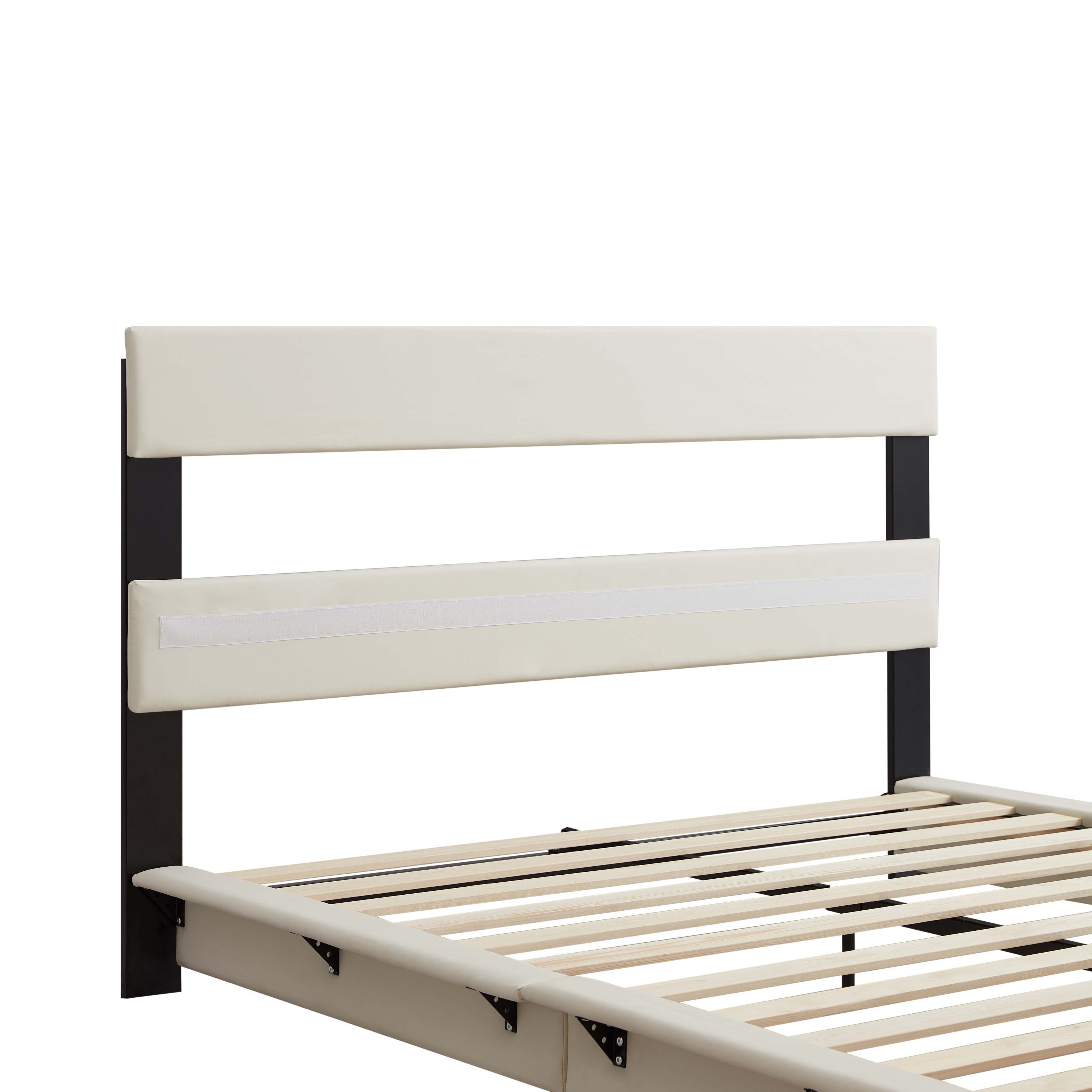 Full Size Upholstered Platform Bed with Sensor Light and Ergonomic Design Backrests, White - Atlantic Fine Furniture Melbourne FL