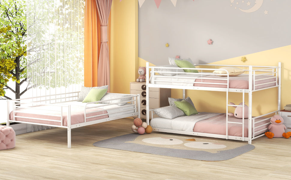 Full-Full-Full Metal Triple Bed with Built-in Ladder, Divided into Three Separate Beds,White(OLD SKU:LP000297AAK) - Atlantic Fine Furniture Melbourne FL