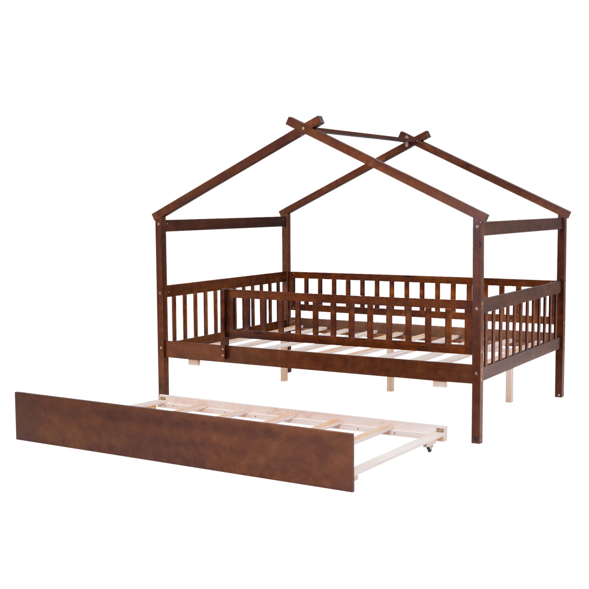 Full Size Wooden House Bed with Twin Size Trundle, Walnut - Atlantic Fine Furniture Melbourne FL